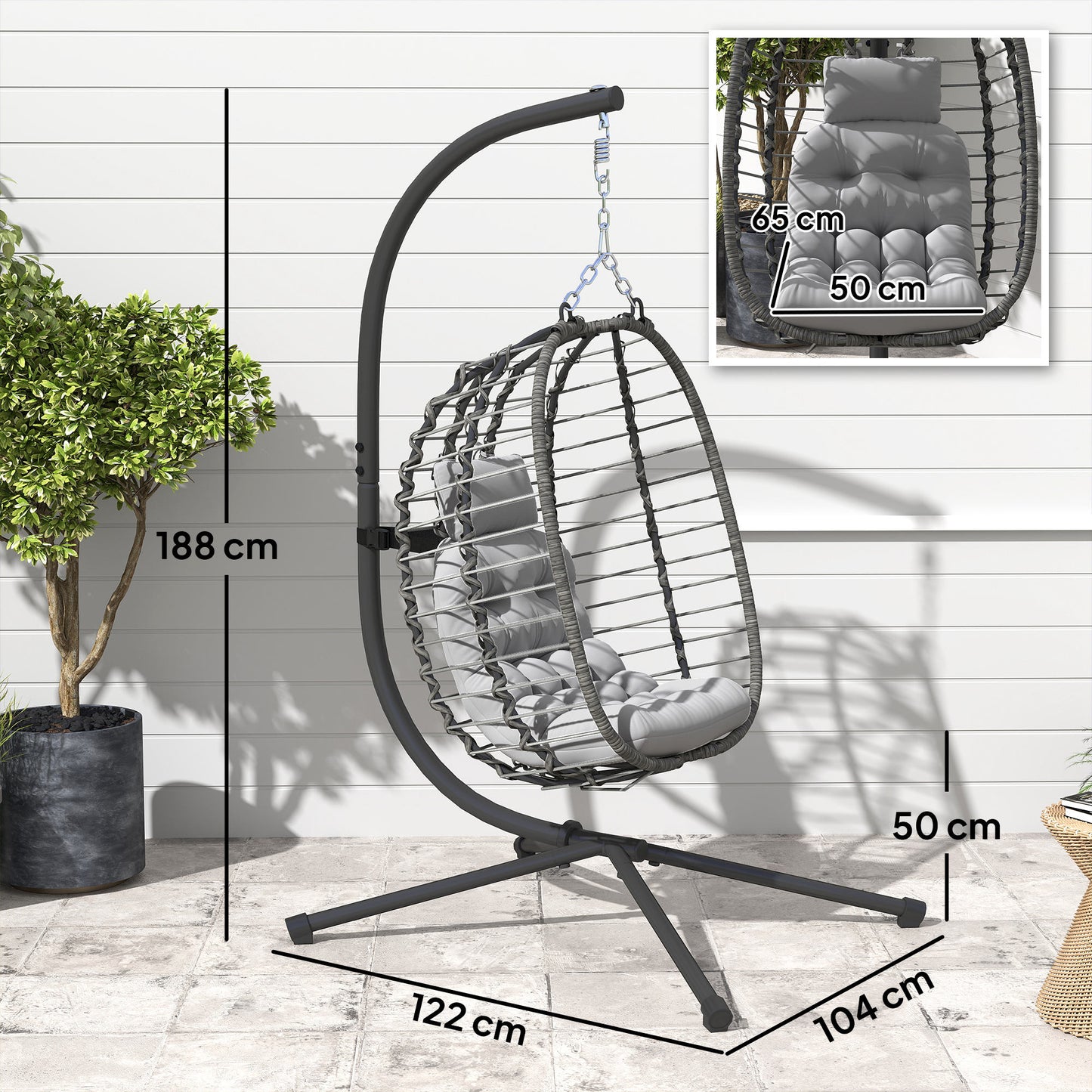 Rattan Hanging Egg Chair, Foldable Wicker Hammock Swing Chair
