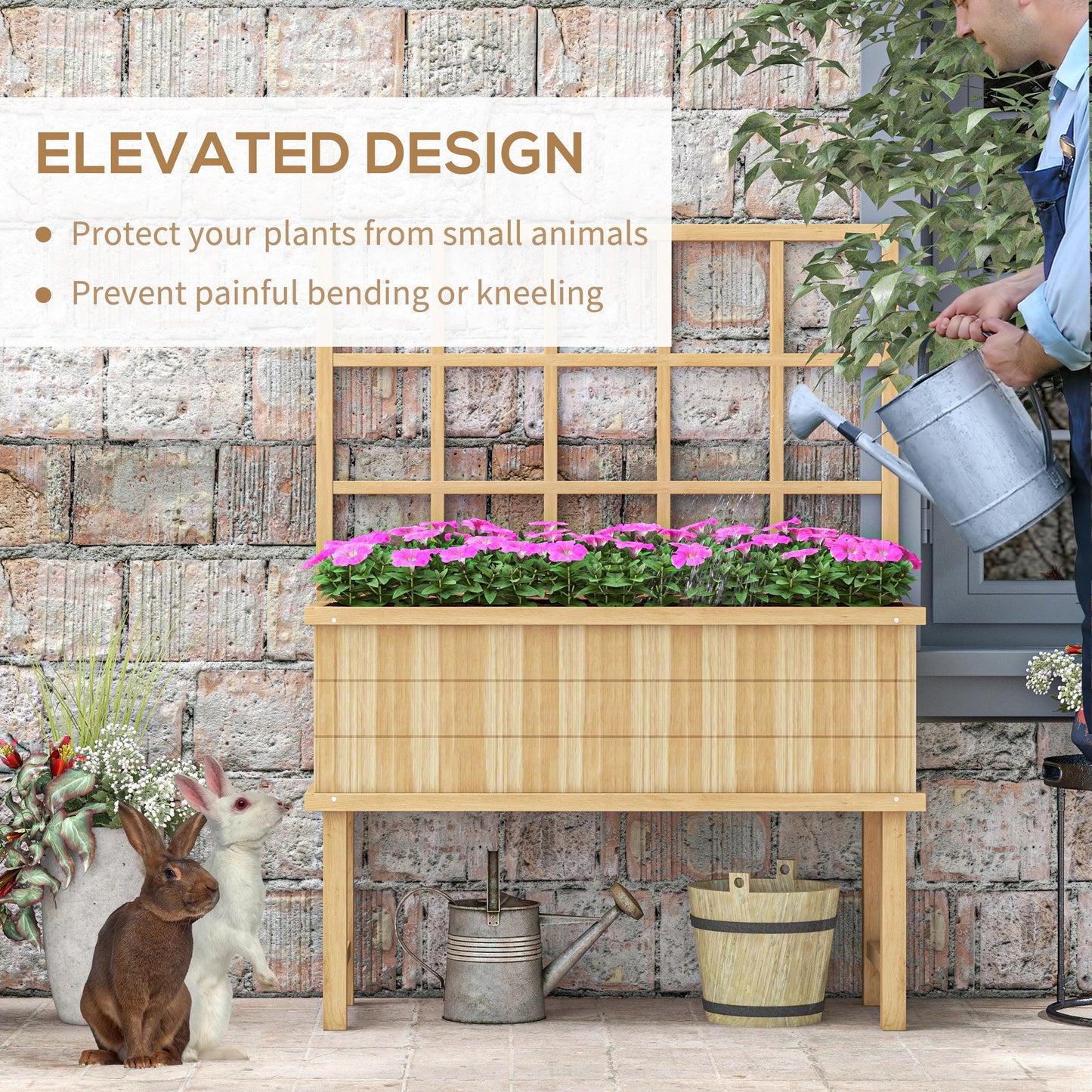 45 x 105cm Wooden Garden Planter, with Trellis