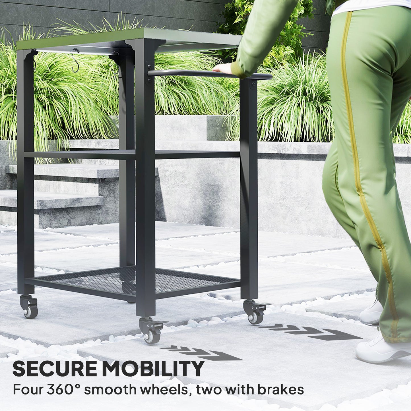 Three-Shelf Outdoor Grill Cart with Stainless Steel Top