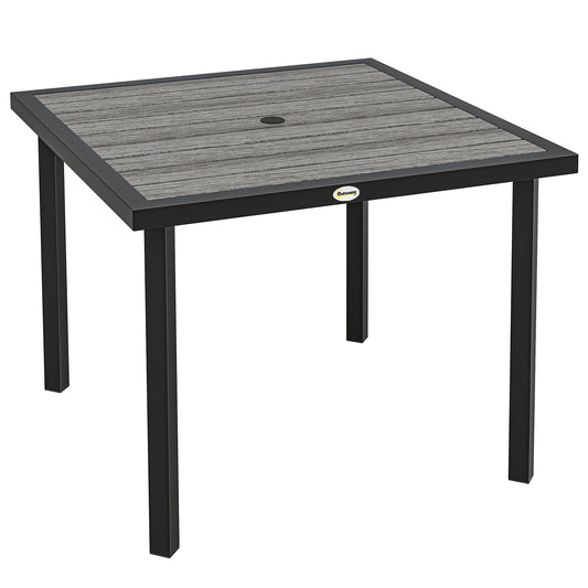 Square Garden Dining Table with Parasol Hole, Slatted Top