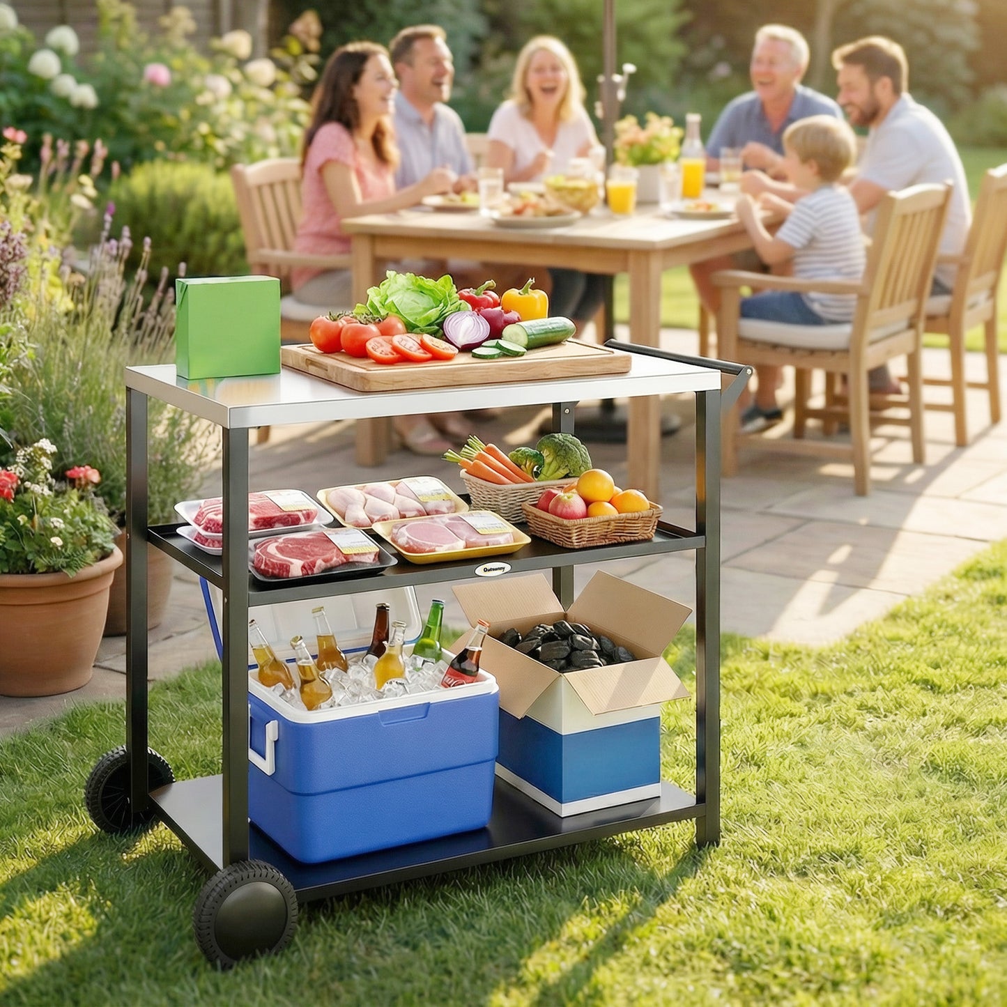 Outdoor Grill Cart with Stainless Steel Tabletop for Kitchen Prep