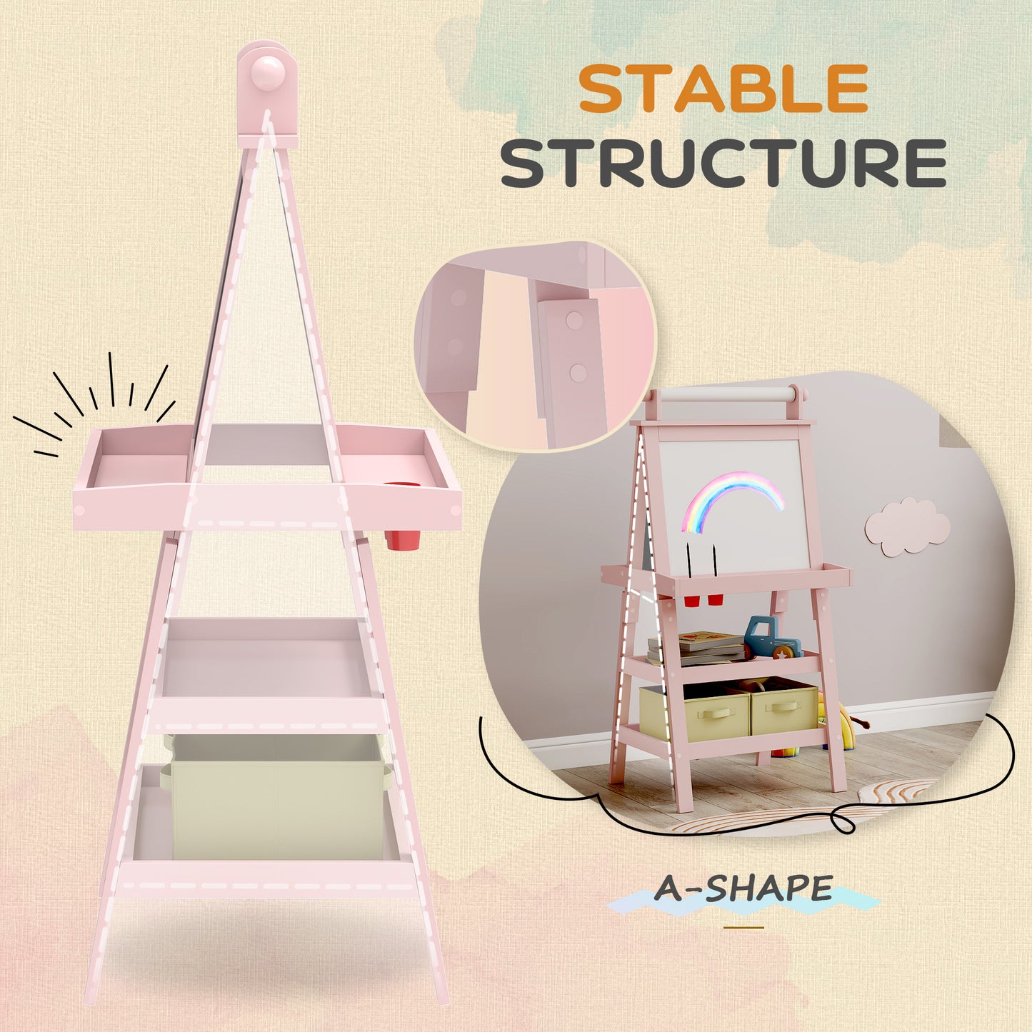 3 in 1 Kids Easel Double-Sided Magnetic Whiteboard and Chalkboard