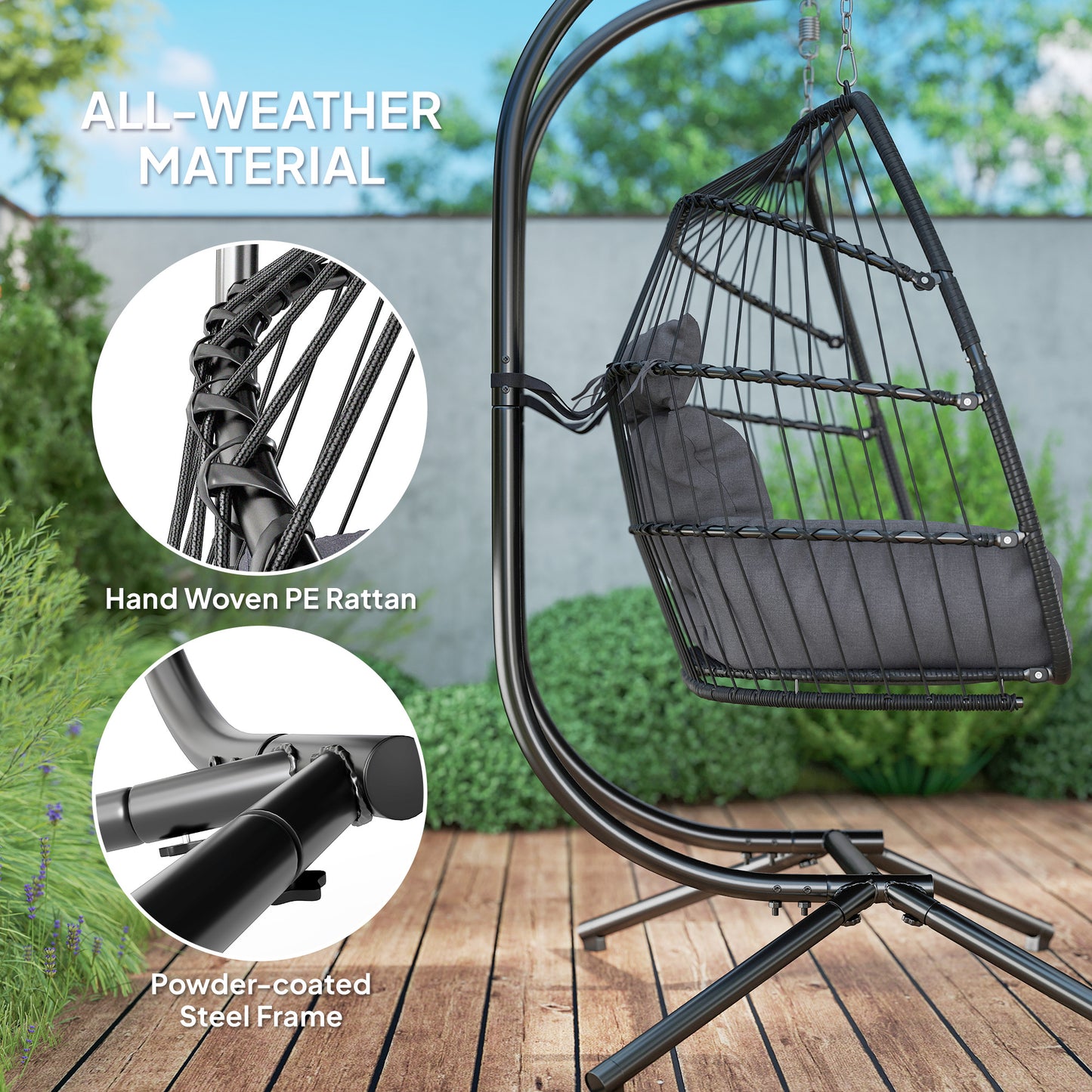 Rattan Double Hanging Egg Chair with Stand