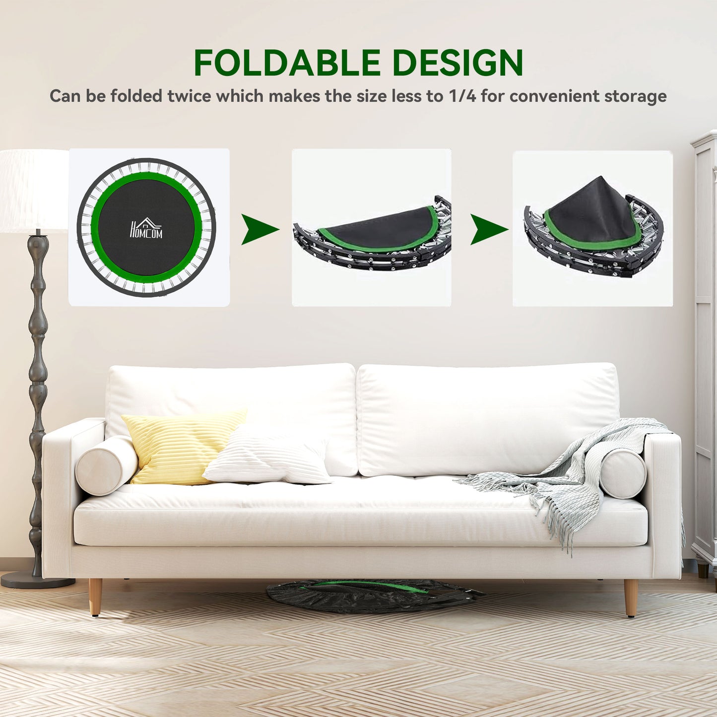 40" Foldable Mini Fitness Trampoline, with Adjustable Foam Handle