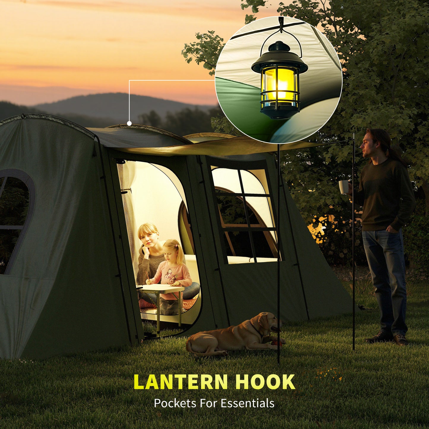 4 Man Tunnel Tent, Family Camping Tent with Porch
