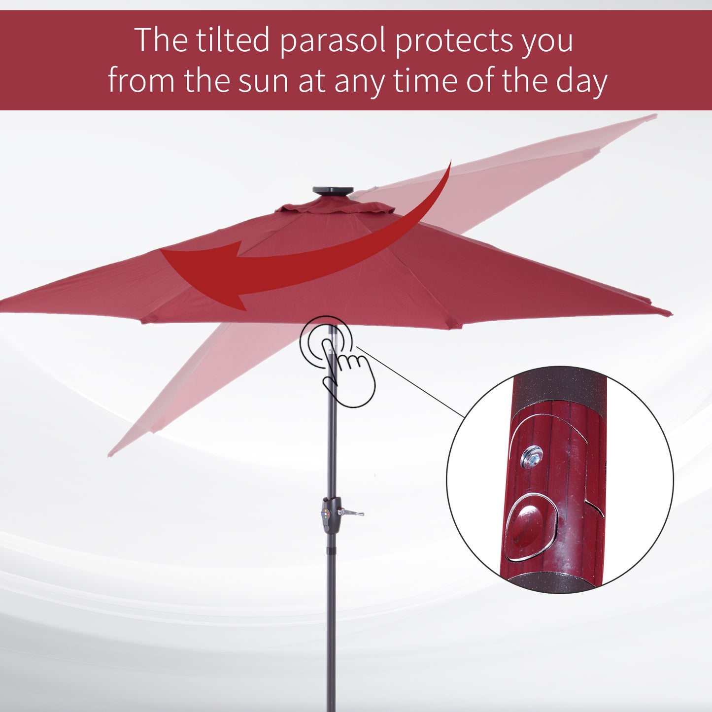 Φ2.7m Garden 24 LED Light Parasol Solar Outdoor Tilt Sun Umbrella