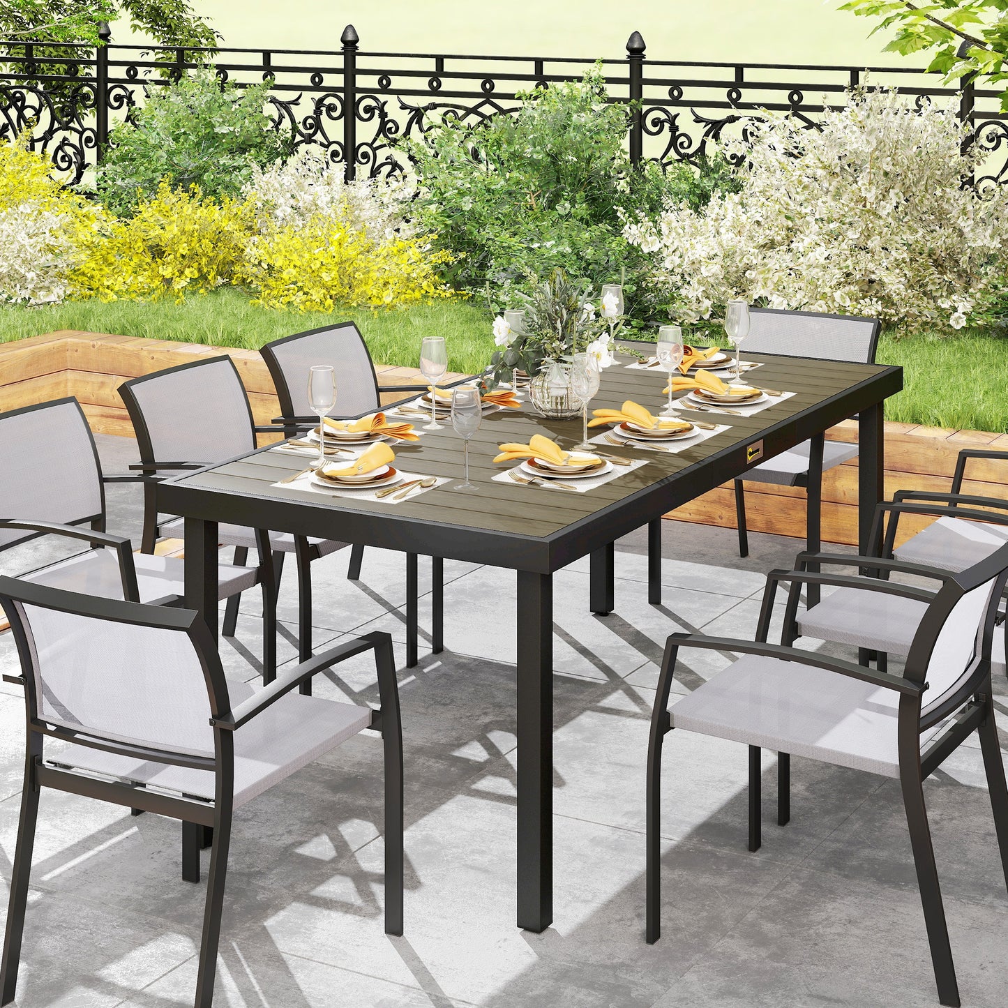 Aluminium Outdoor Garden Dining Table for 8 People, Faux Wood Top (1)