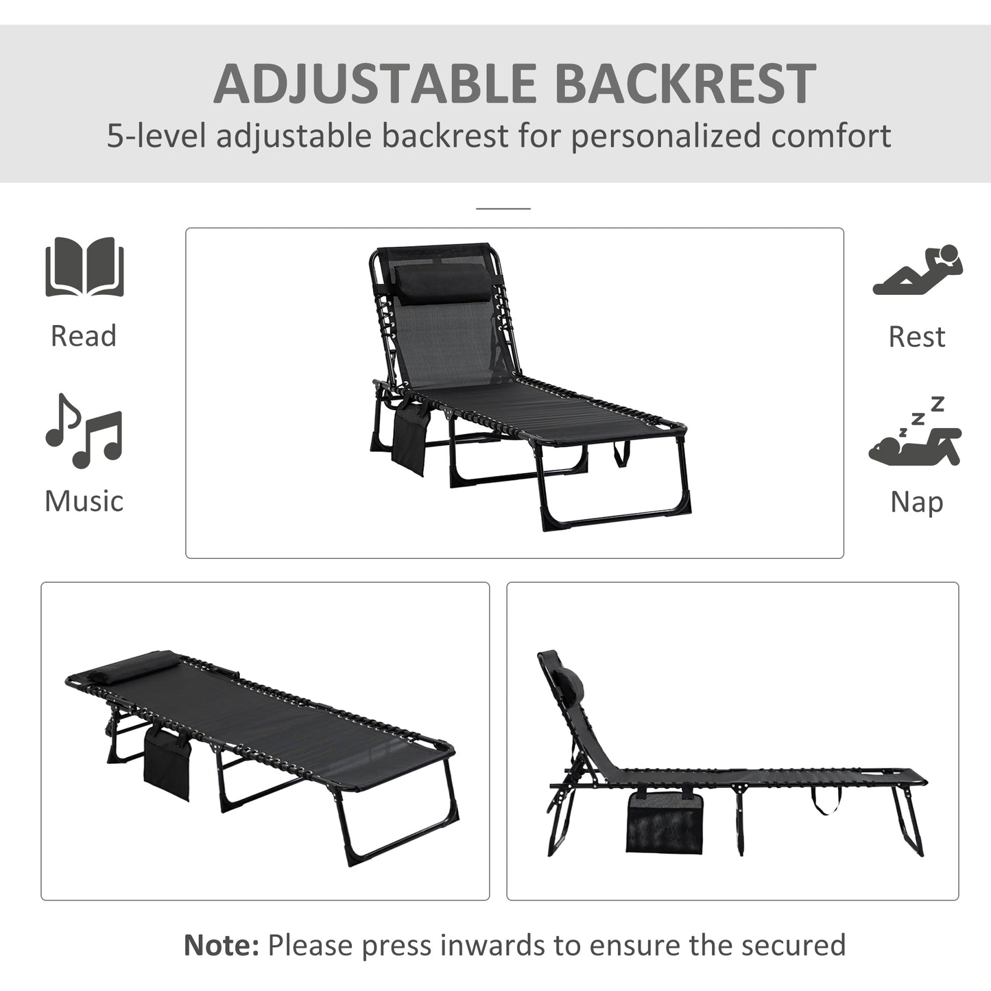 Portable Sun Lounger Set of 2, Folding Camping Bed Cot