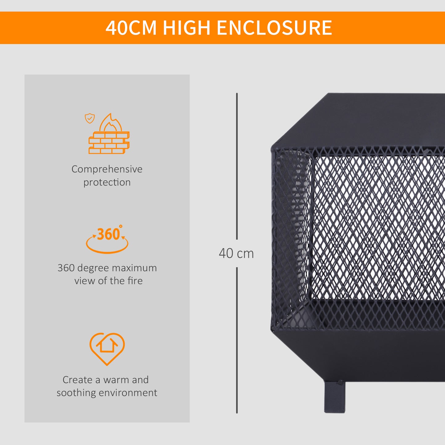 Metal Square Fire Pit Outdoor Mesh Firepit Brazier w/ Lid, Log Grate