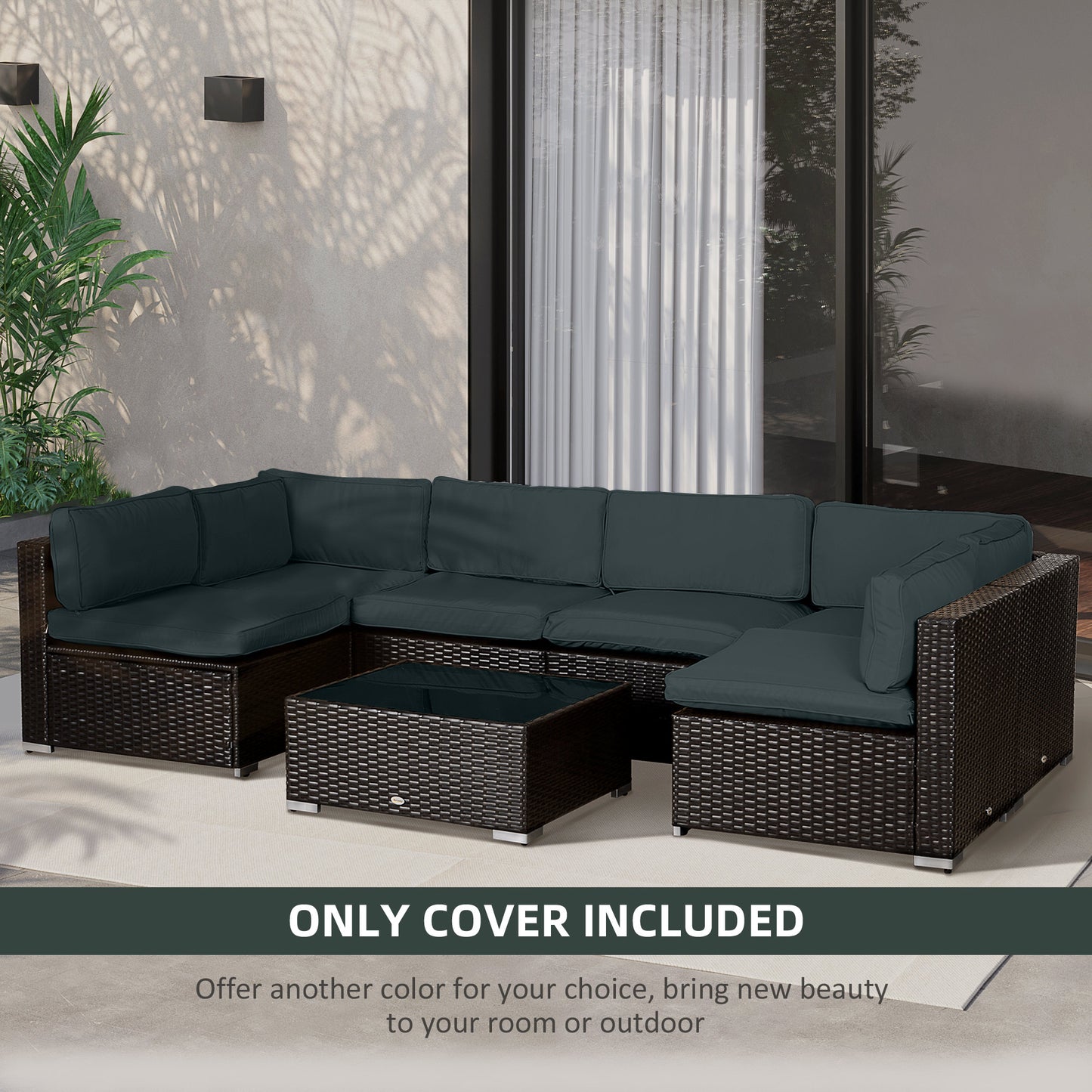 Garden Rattan Sofa Cushion Polyester Cover Replacement Outdoor- No