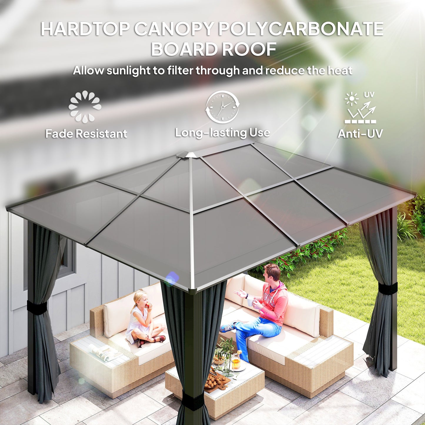 3 x 3.6m Hardtop Gazebo Canopy with Polycarbonate Roof (1)