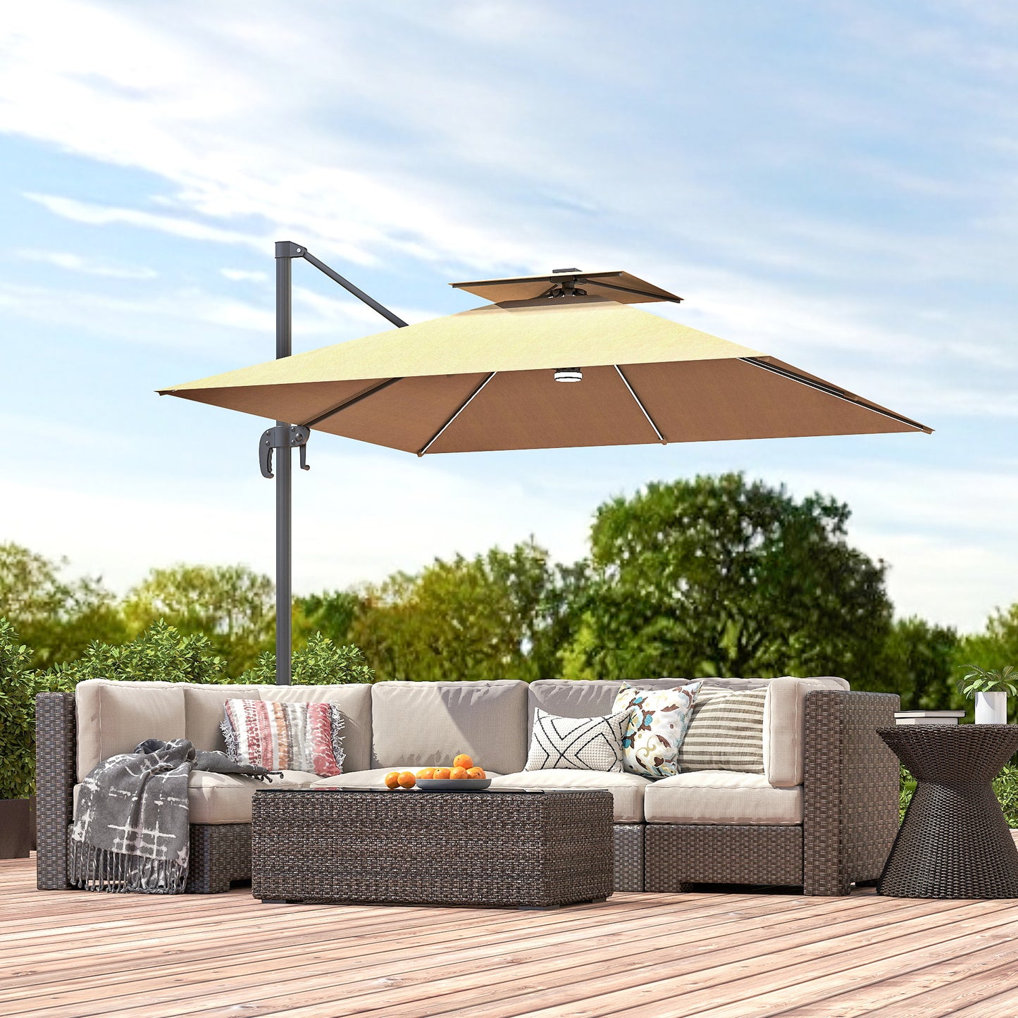 2.5m Cantilever Parasol with Solar Powered LED Lights, 360° Rotation