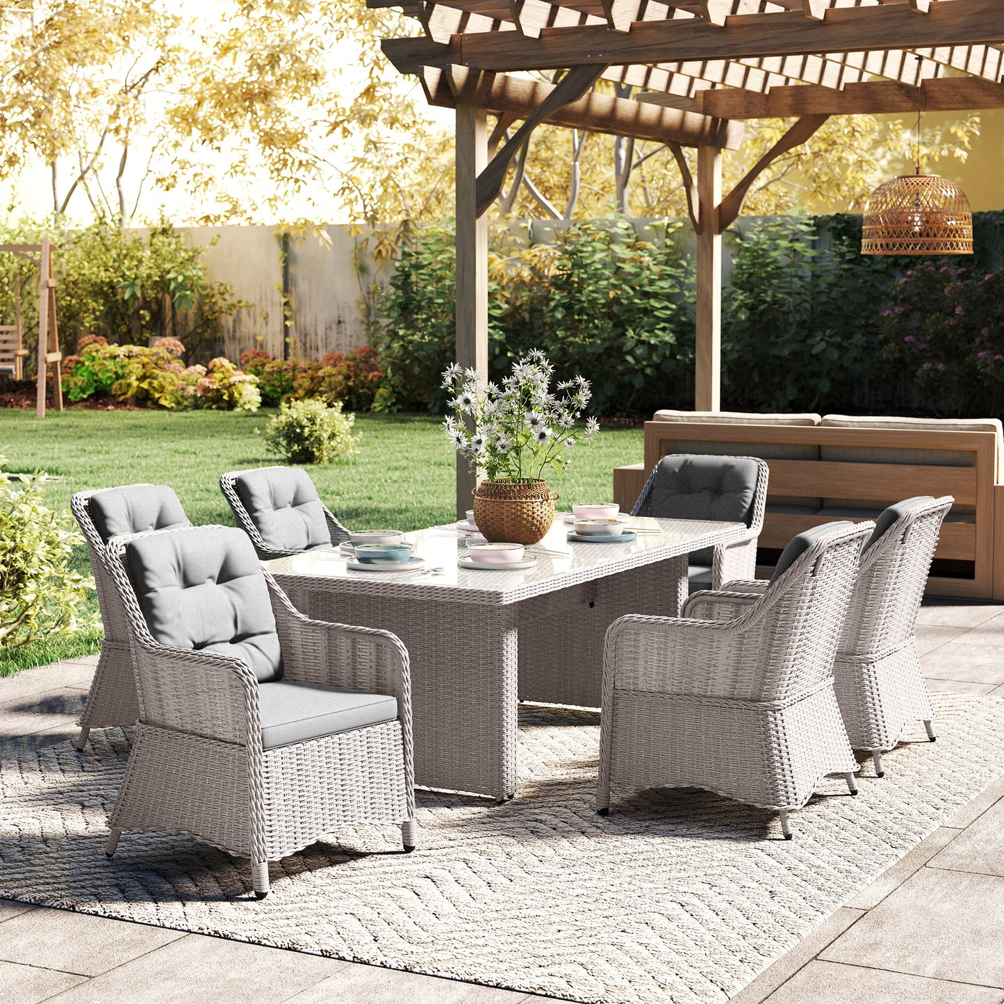 Seven-Piece Rattan Dining Set