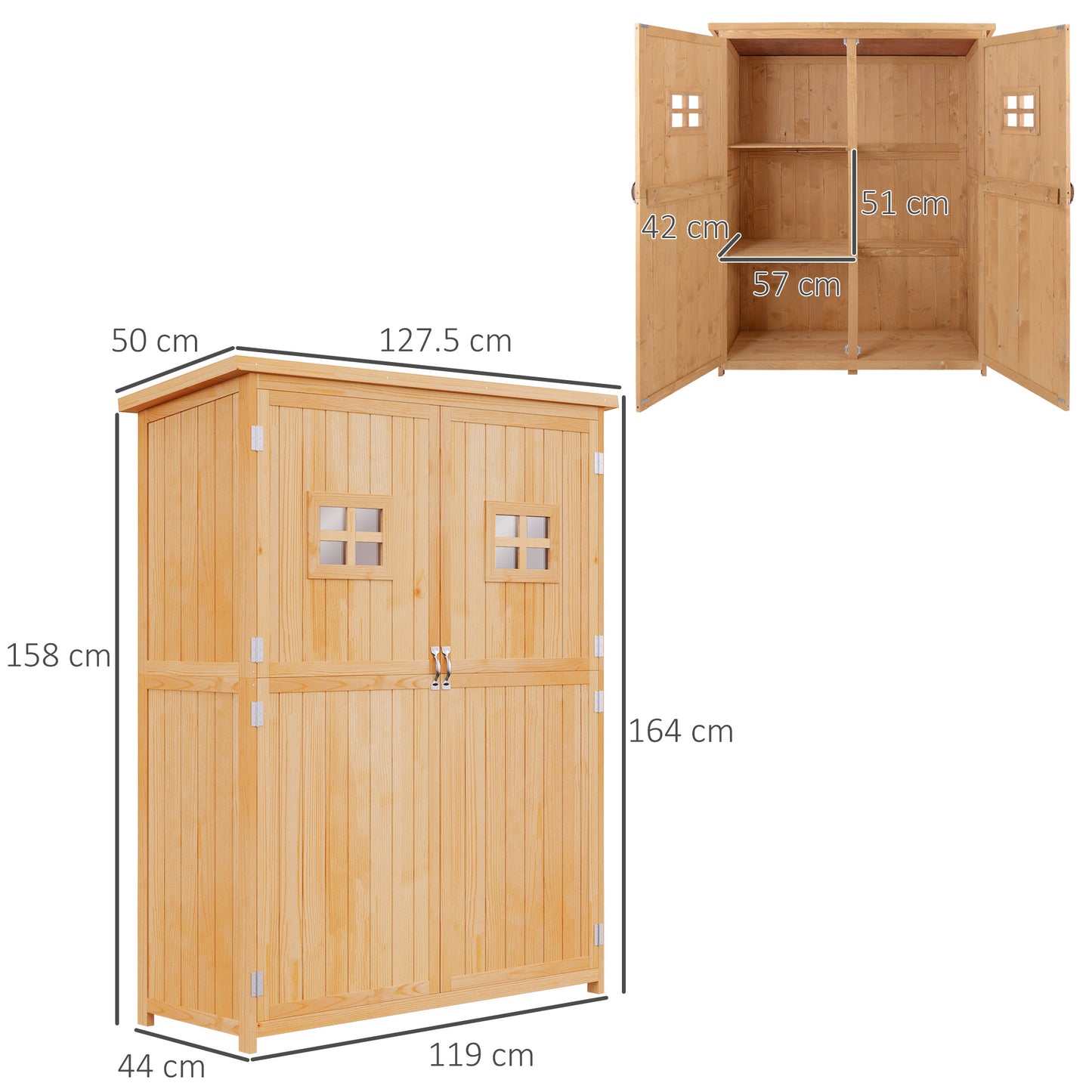 Wooden Garden Shed with Two Windows, Tool Storage Cabinet