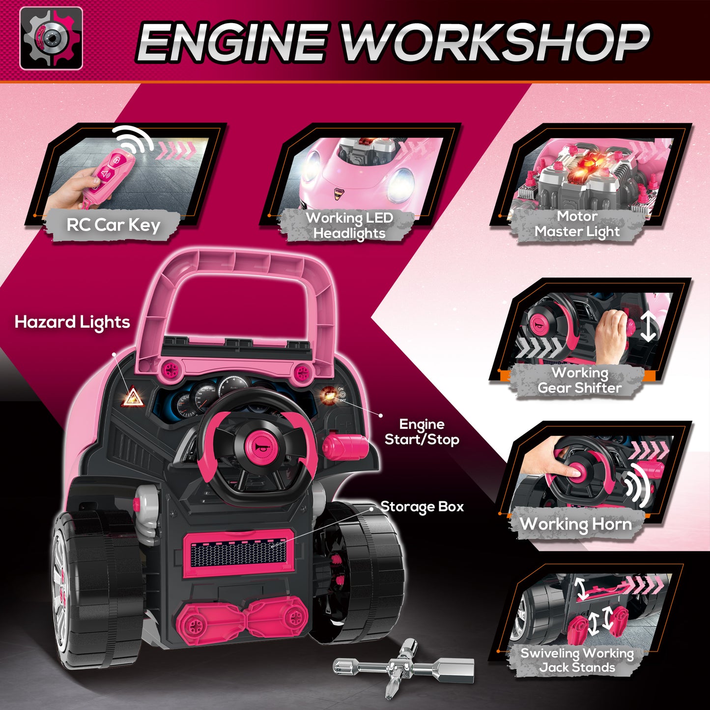 Kids Truck Engine Toy Set, with Horn, Light, Car Key
