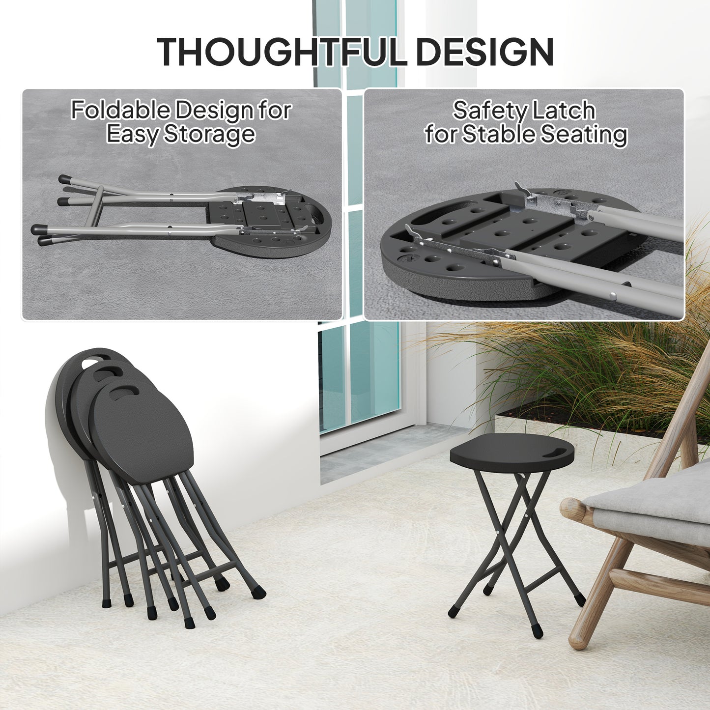 Set of Four Folding Carry Stools