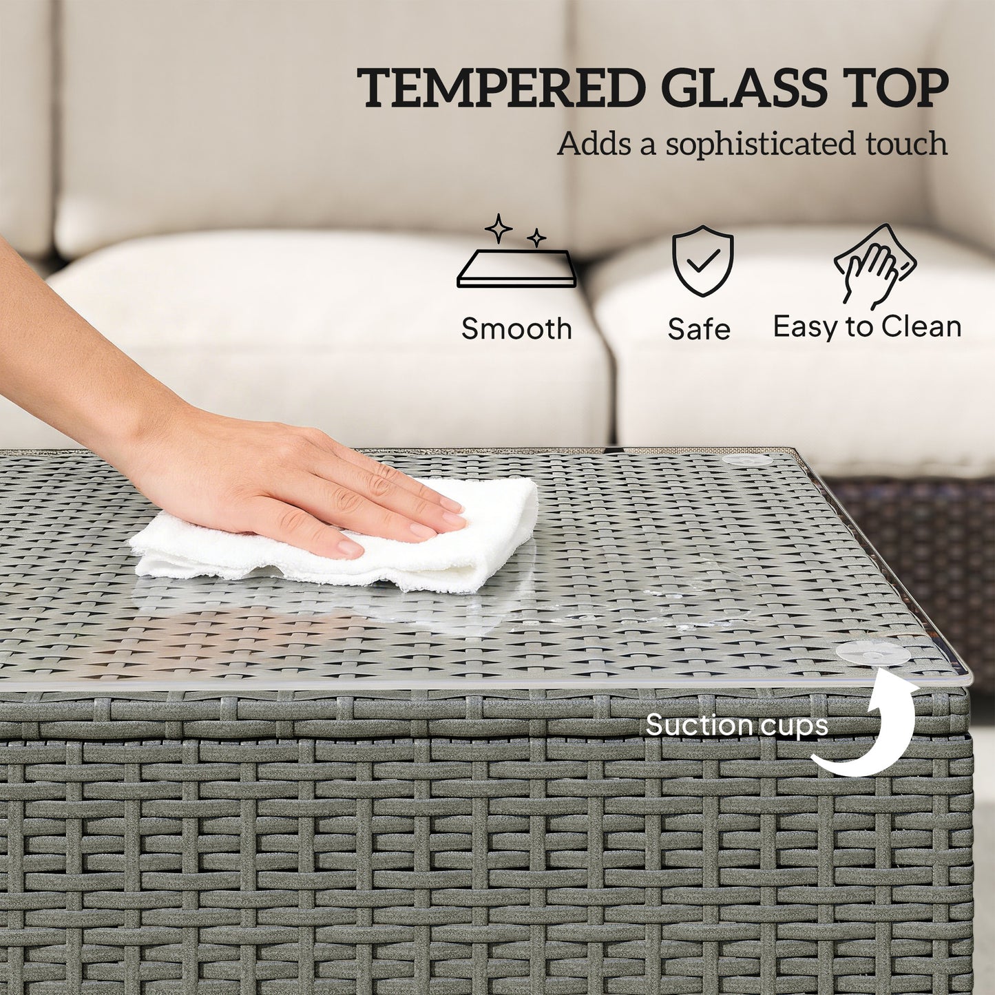 Rattan Garden Coffee Table with Glass Top