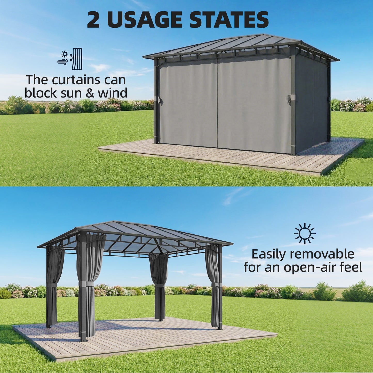 3 x 4 m Outdoor Hardtop Gazebo Canopy with PC Roof