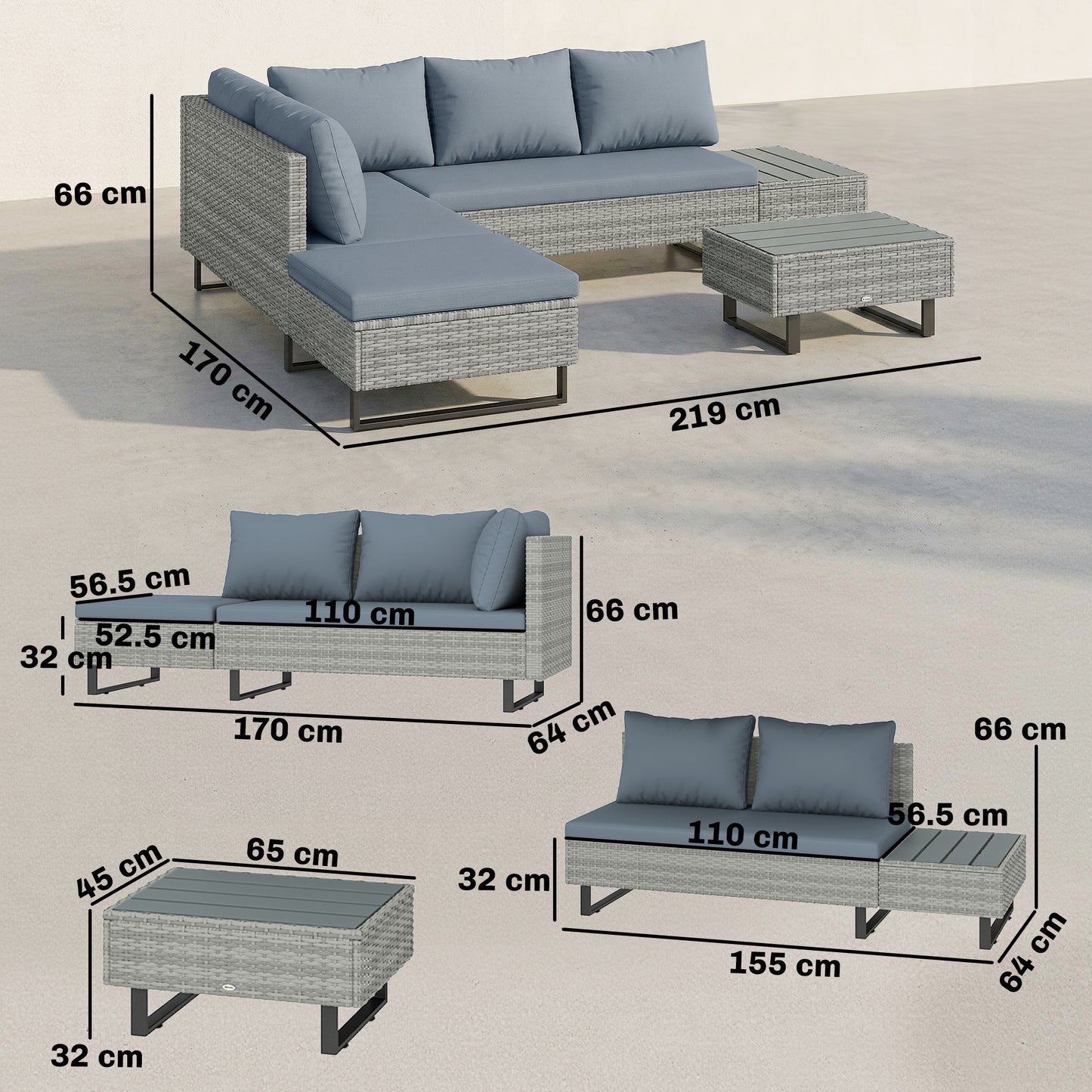5 Seater Rattan Garden Furniture Set, L Shaped Garden Corner Sofa