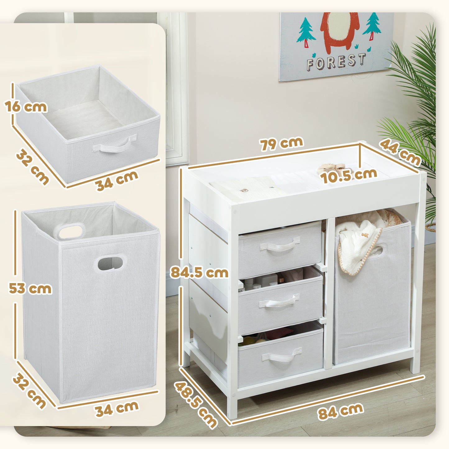 Baby Changing Unit with 4 Storage Drawers, Mat for Bedroom Nursery