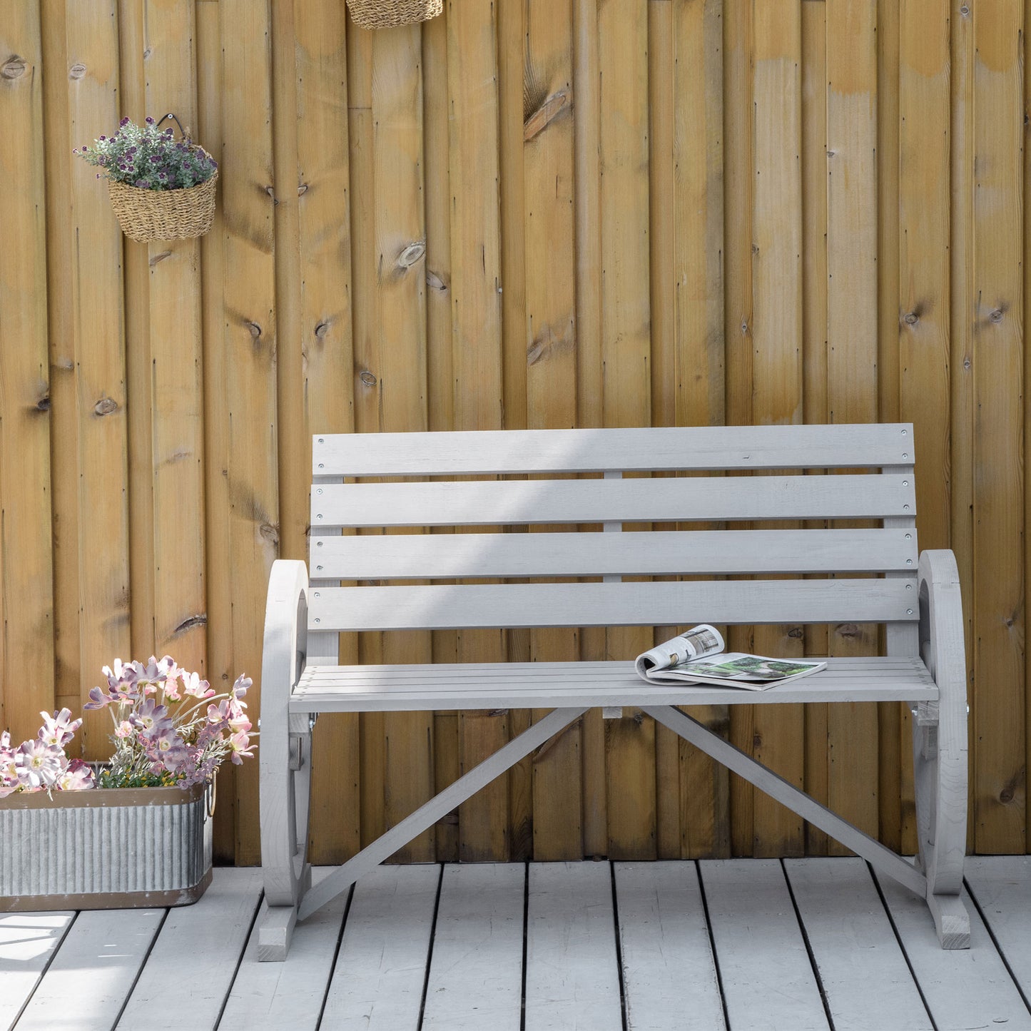 Wooden Cart Wagon Wheel 2 Seater Garden Bench Outdoor Garden