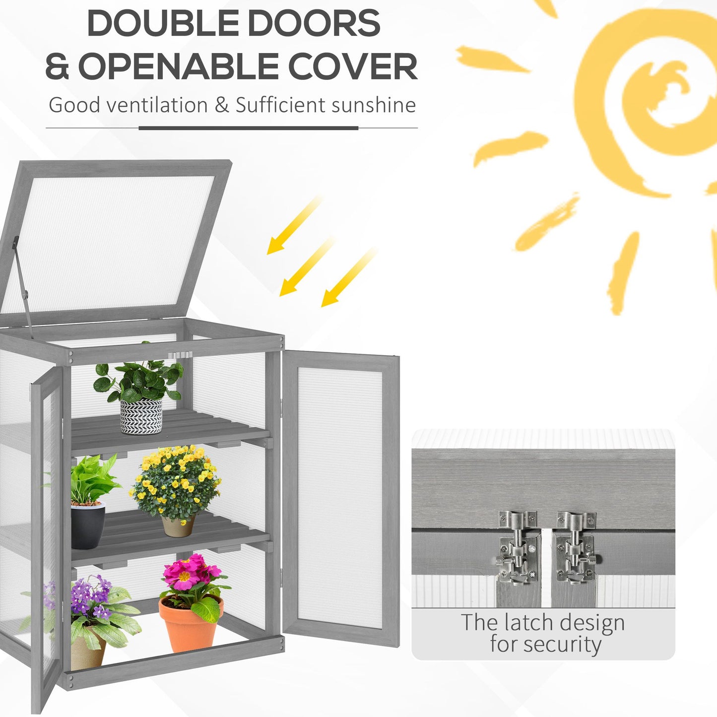3-tier Wood Greenhouse Garden Polycarbonate Cold Frame Grow House