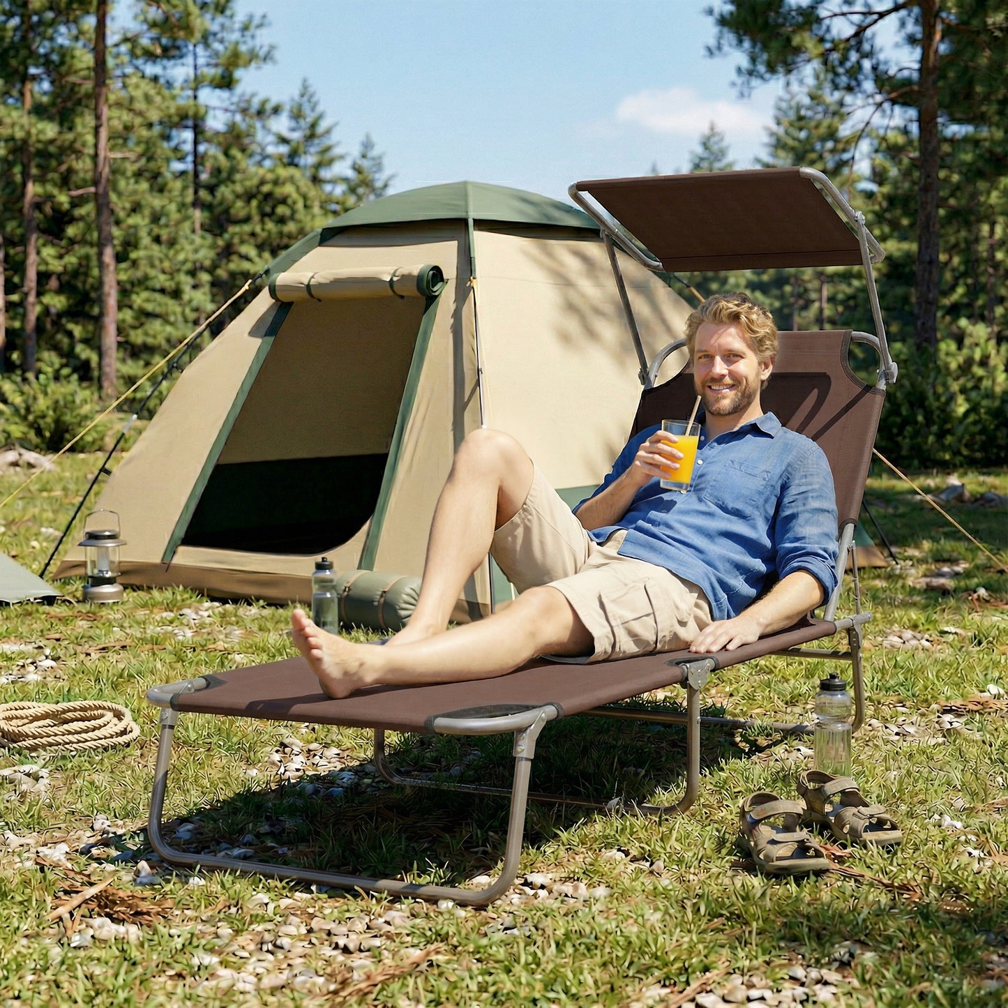Folding Sun Lounger with Canopy