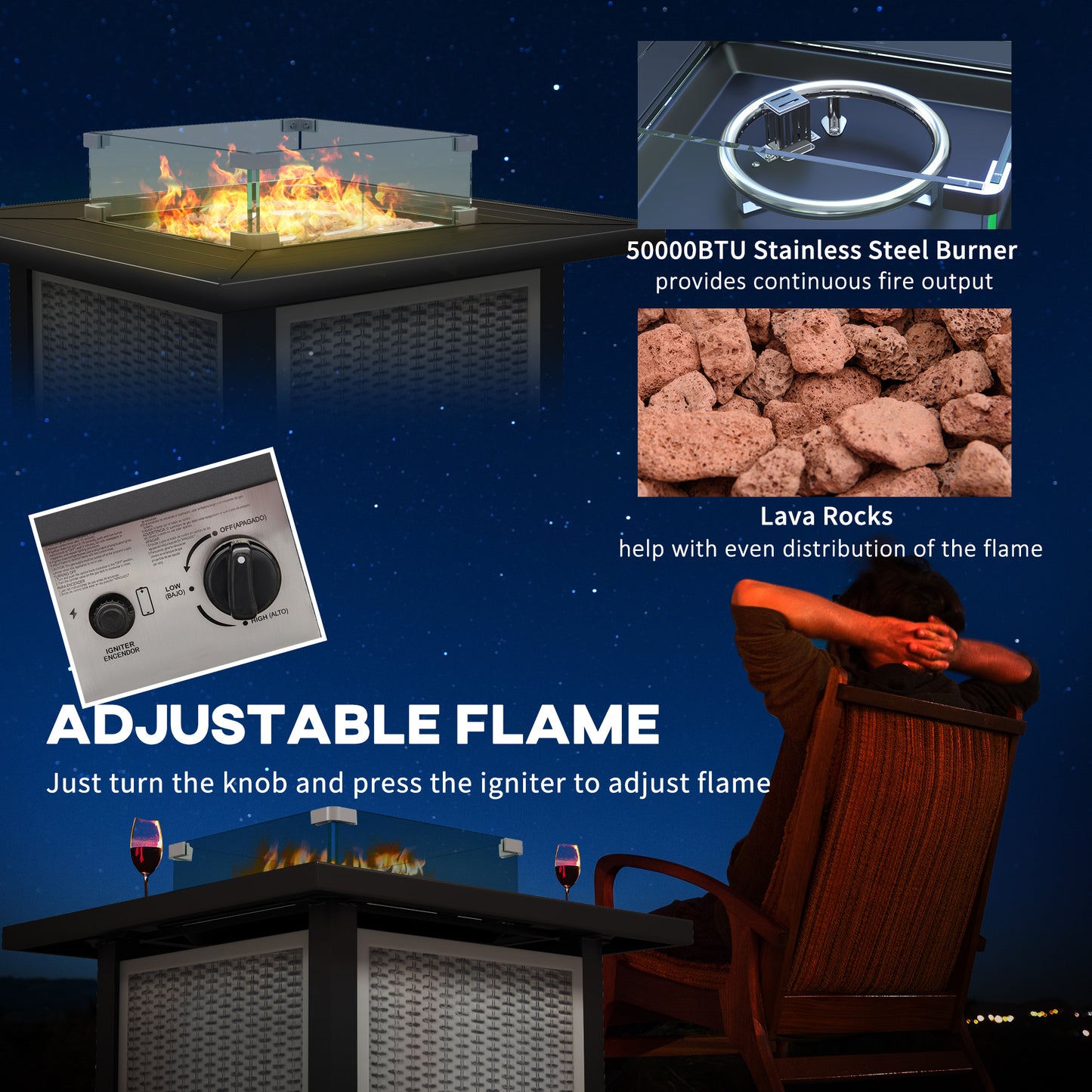 81 x 81cm 50,000 BTU Gas Fire Pit Table