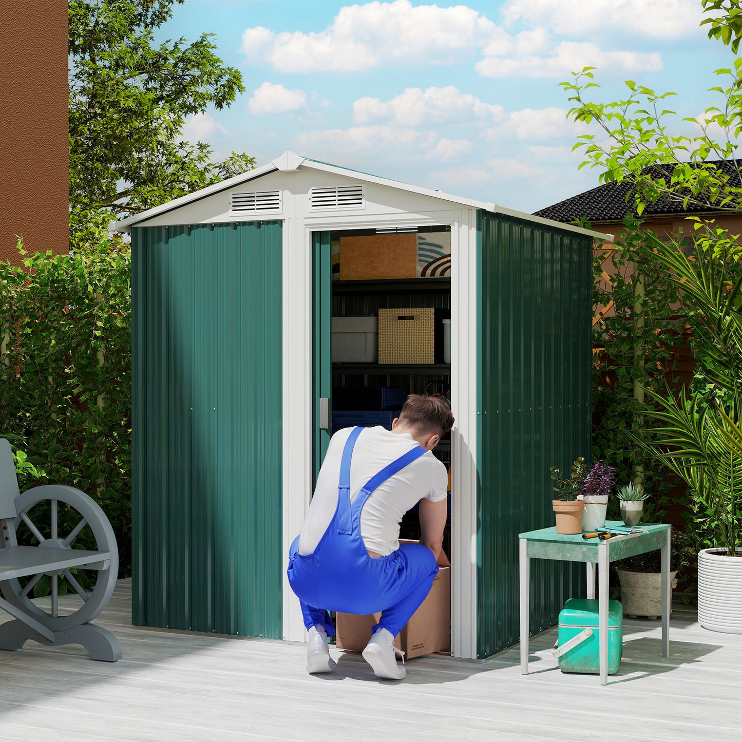 Garden Metal Tool Storage Shed with Sliding Door (2)