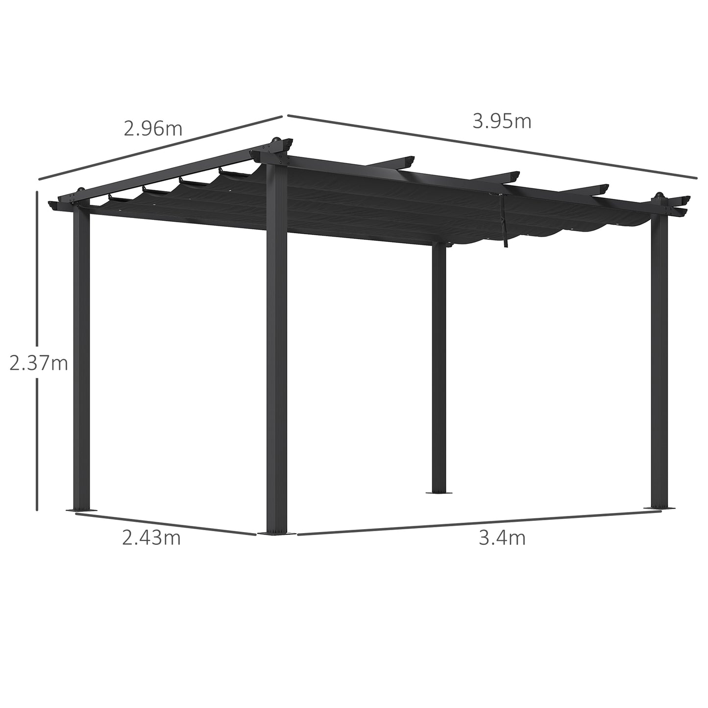 3 x 4m Aluminium Pergola, with Retractable Roof