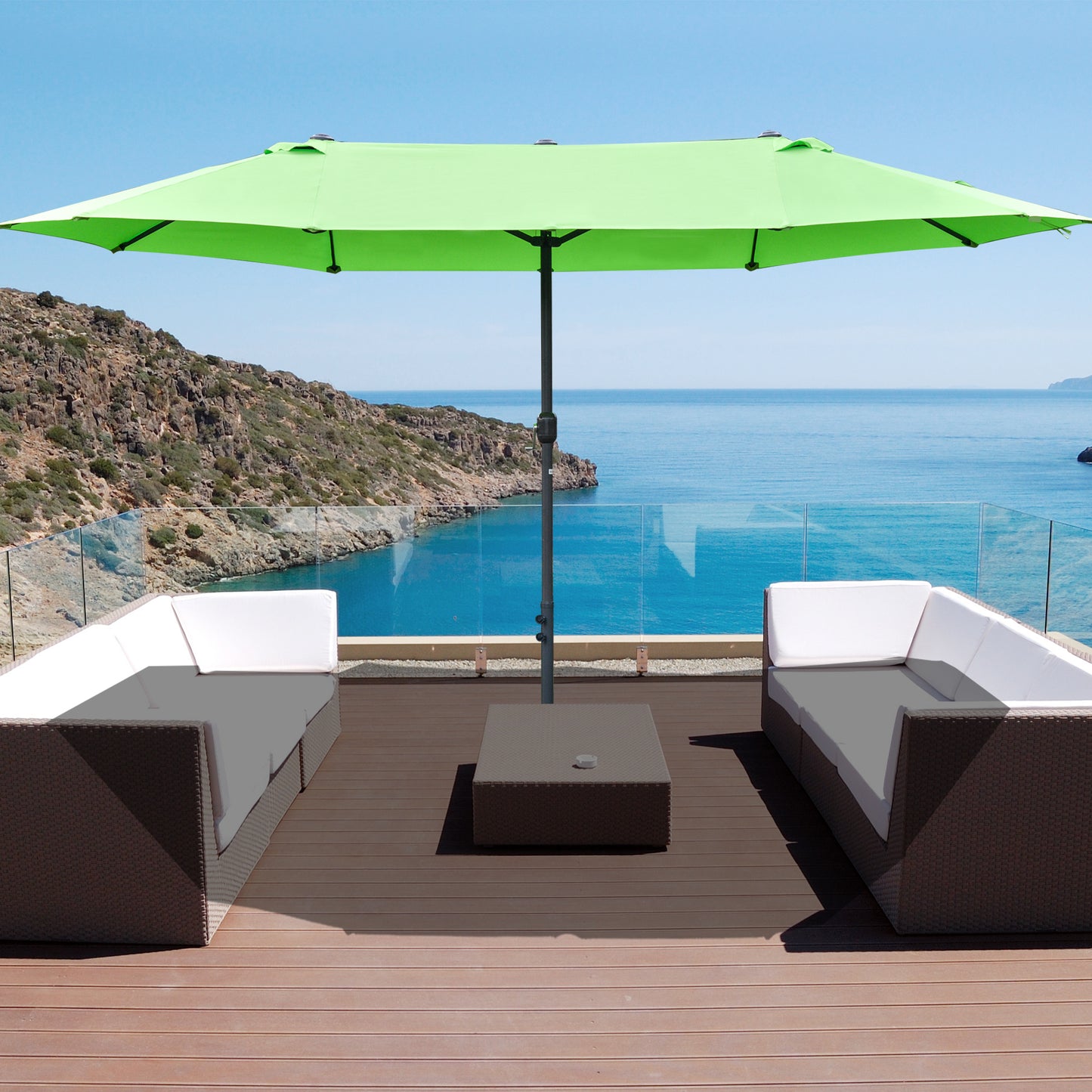 4.6M Sun Umbrella Canopy Double-sided Crank Sun Shade w/ Cross Base (1)