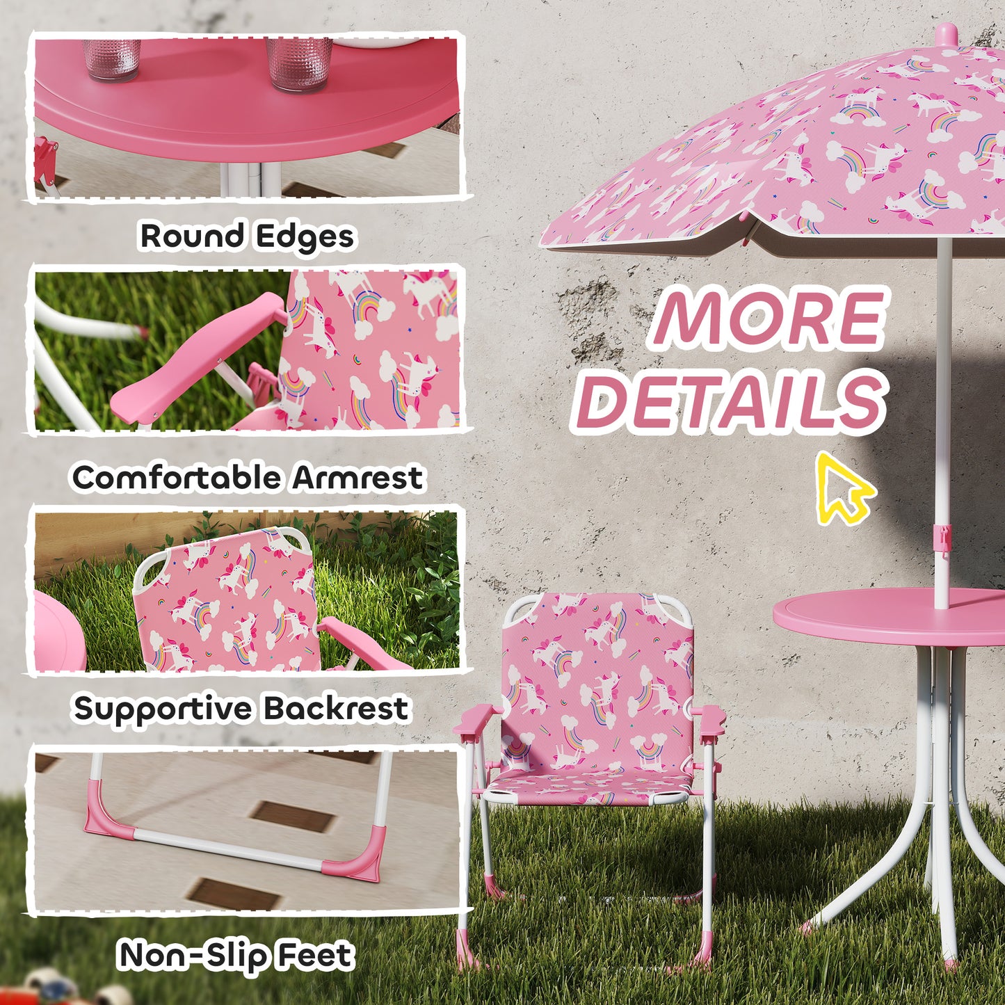 Kids Patio Table and Chair Set, Kids Garden Furniture with Umbrella