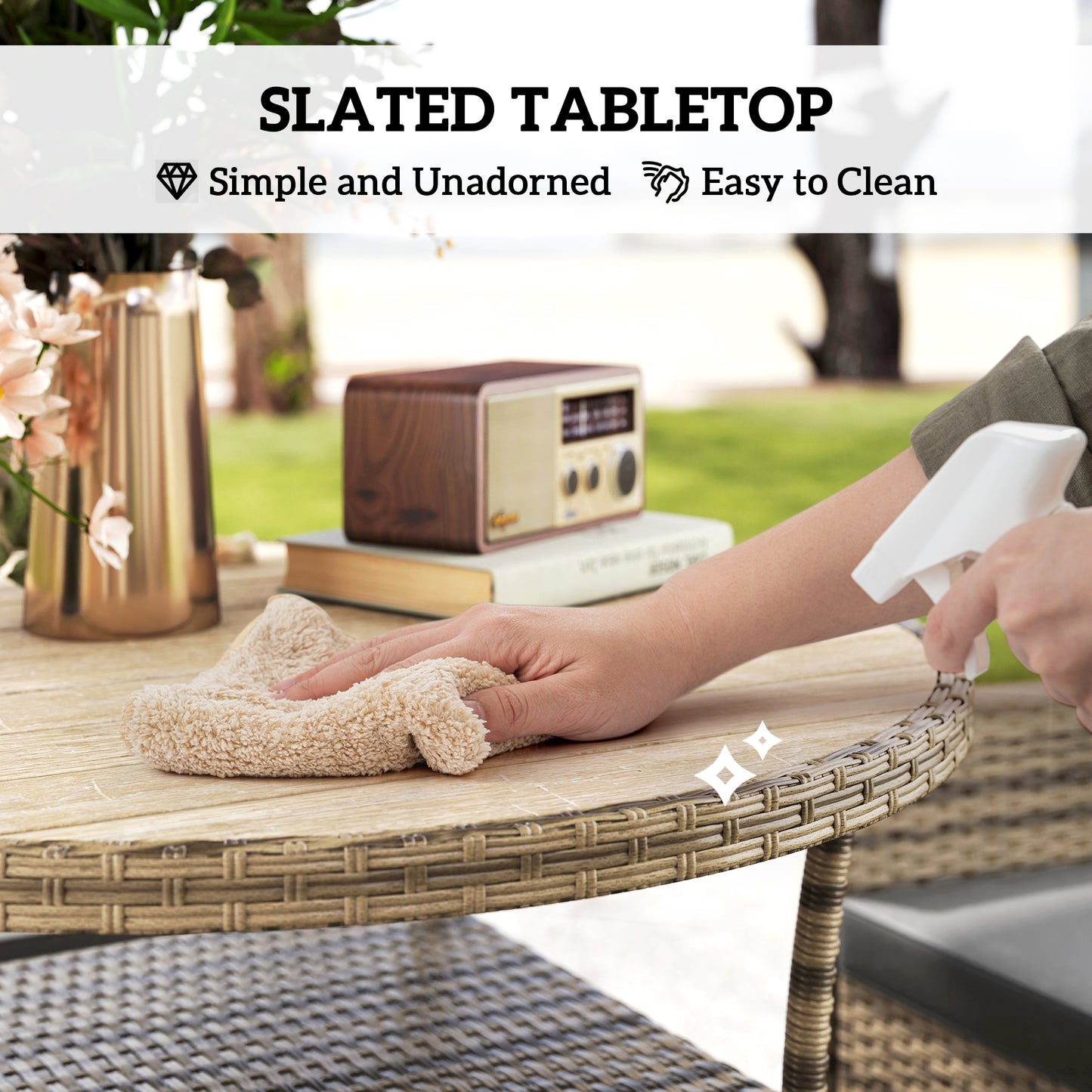 Five-Piece Rattan Garden Set, with Two-Tier Table