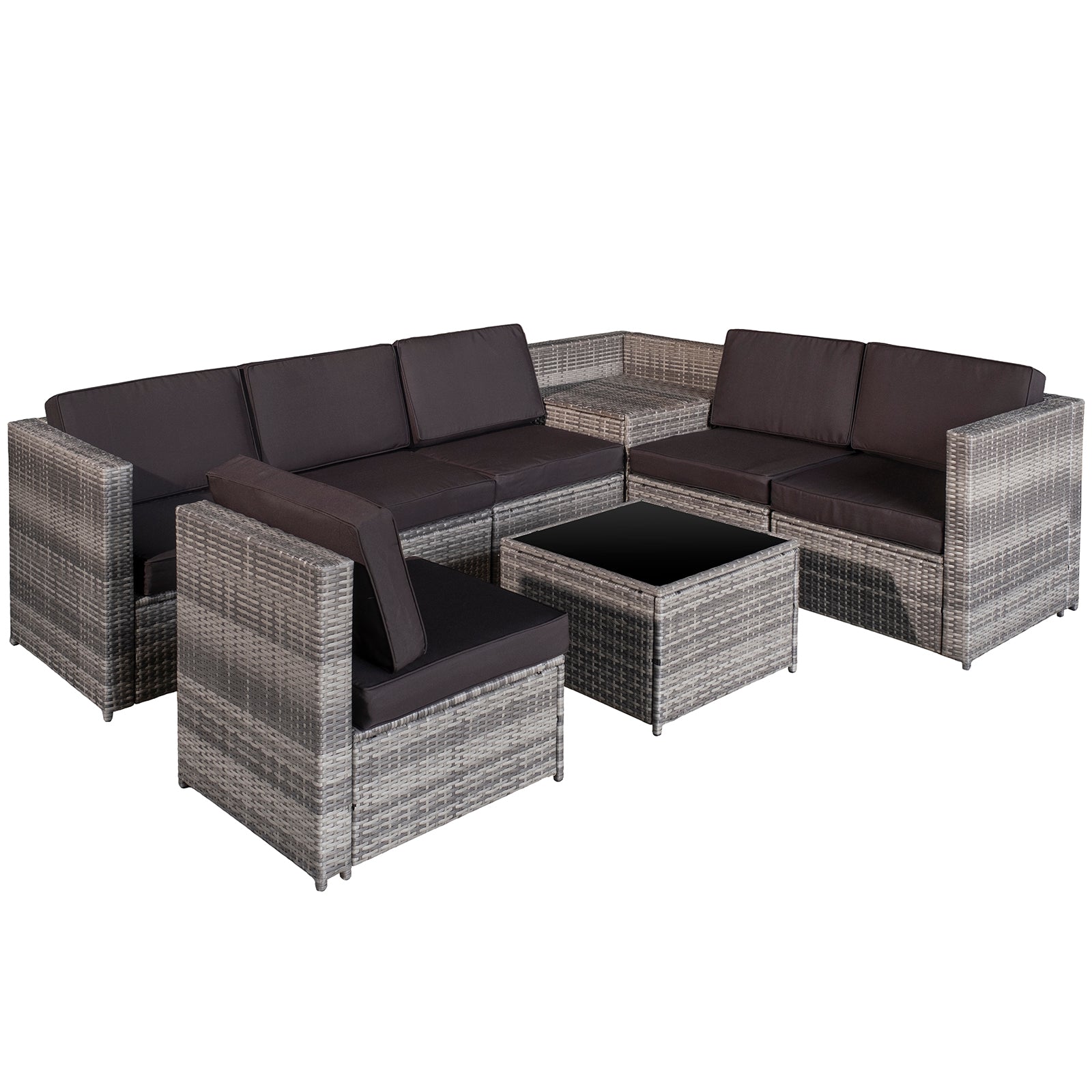 6-Seater Rattan Sofa Furniture Set W/ Cushions, Steel Frame