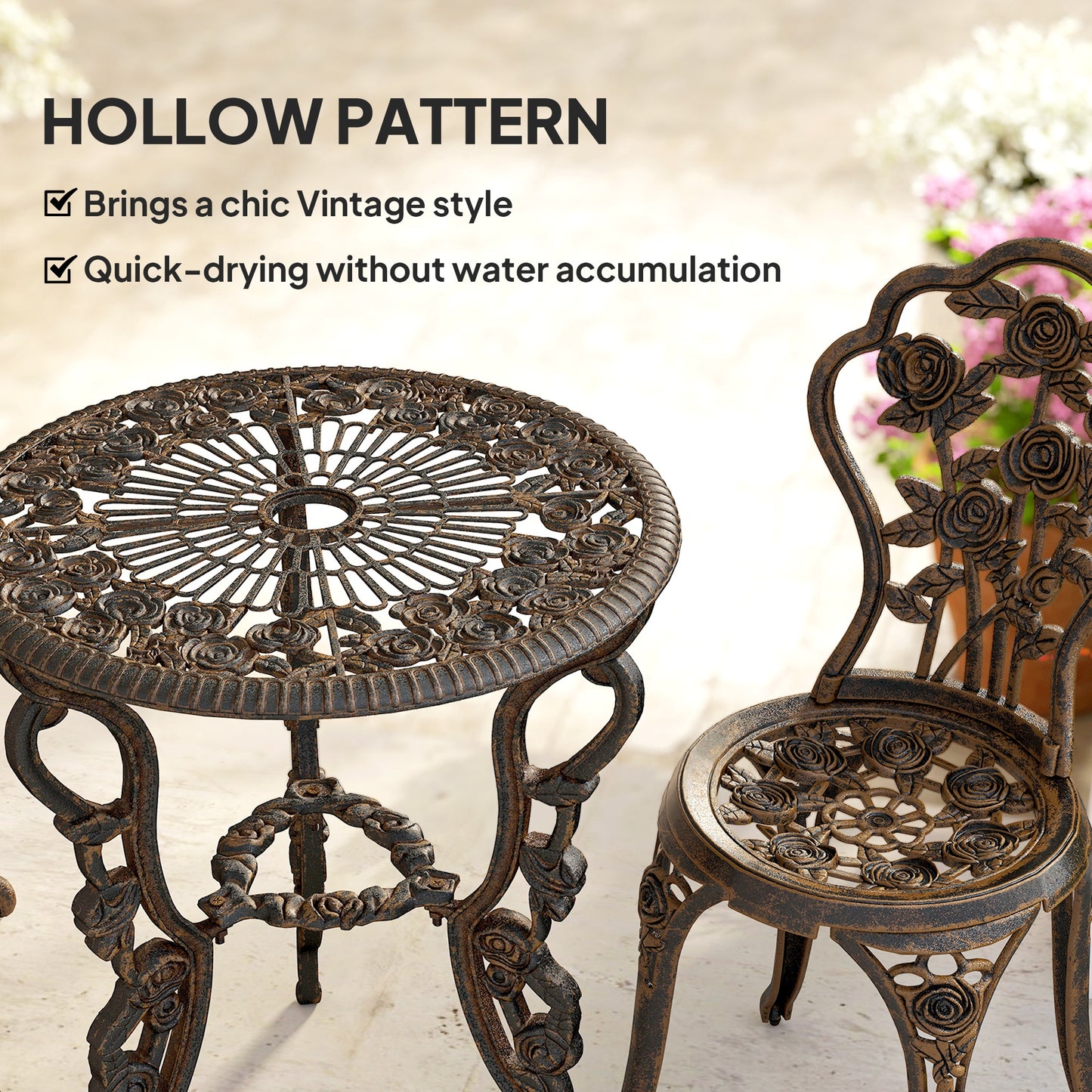 Outdoor Bistro Set Vintage Rose Design Patio Furniture Set