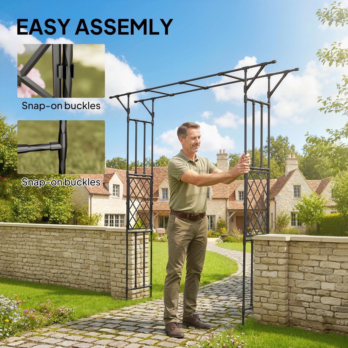 Garden Arch, PE-Coated Steel Arbour Trellis for Climbing Plants