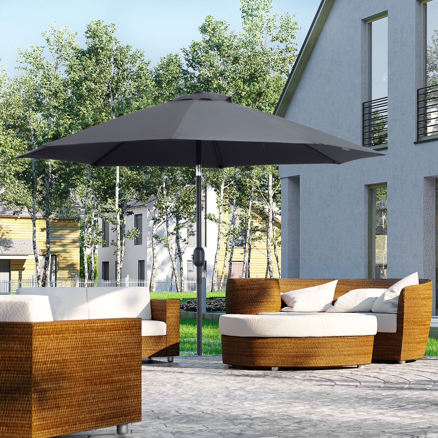 2.7M Garden Parasol Umbrella with Glass Fibre Ribs
