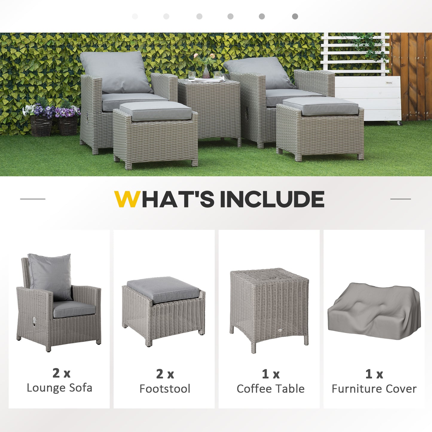 5 Pieces Outdoor PE Rattan Garden Furniture with Cushions
