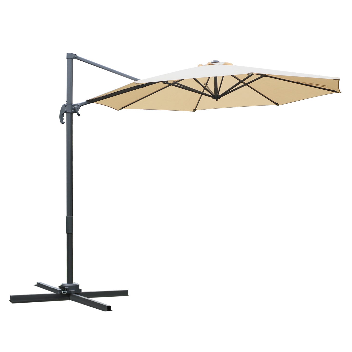 Round Umbrella Parasol W/ Tilt 360° Rotation and Hand Crank Cross Base