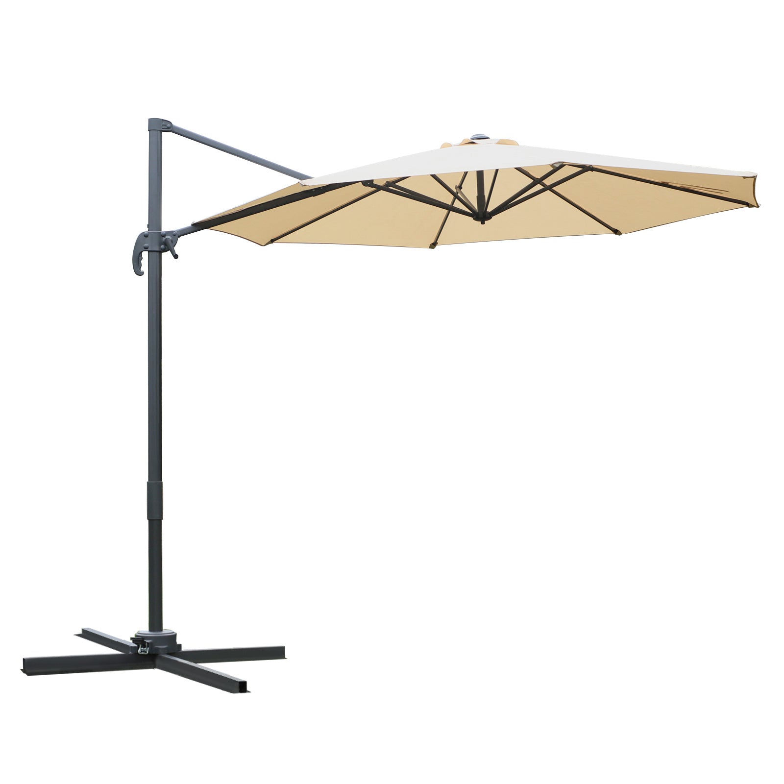 Round Umbrella Parasol W/ Tilt 360° Rotation and Hand Crank Cross Base