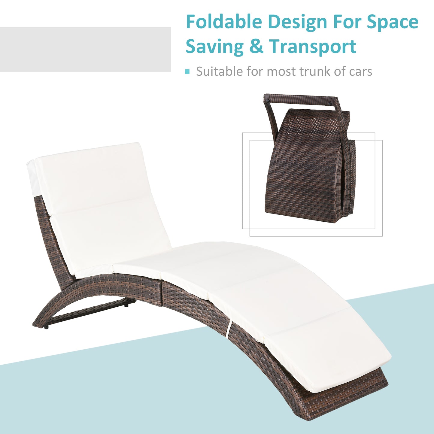 Folding Sun Lounger, PE Rattan Garden Lounger Chair