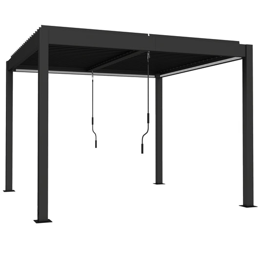 3 x 3 m Louvered Pergola with LED Lights, Metal Louvres