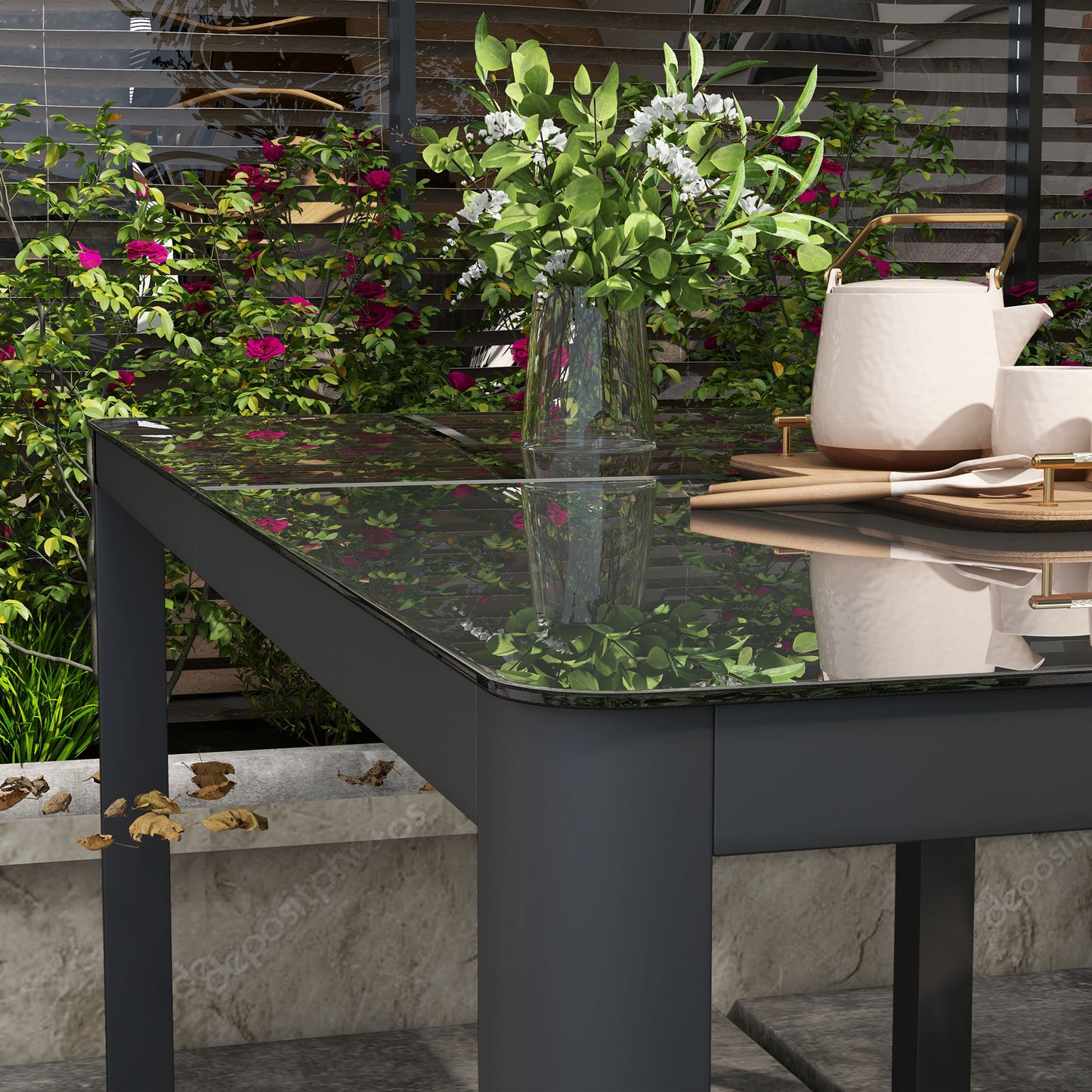 150cm x 88cm Aluminium Table, with Glass Tabletop