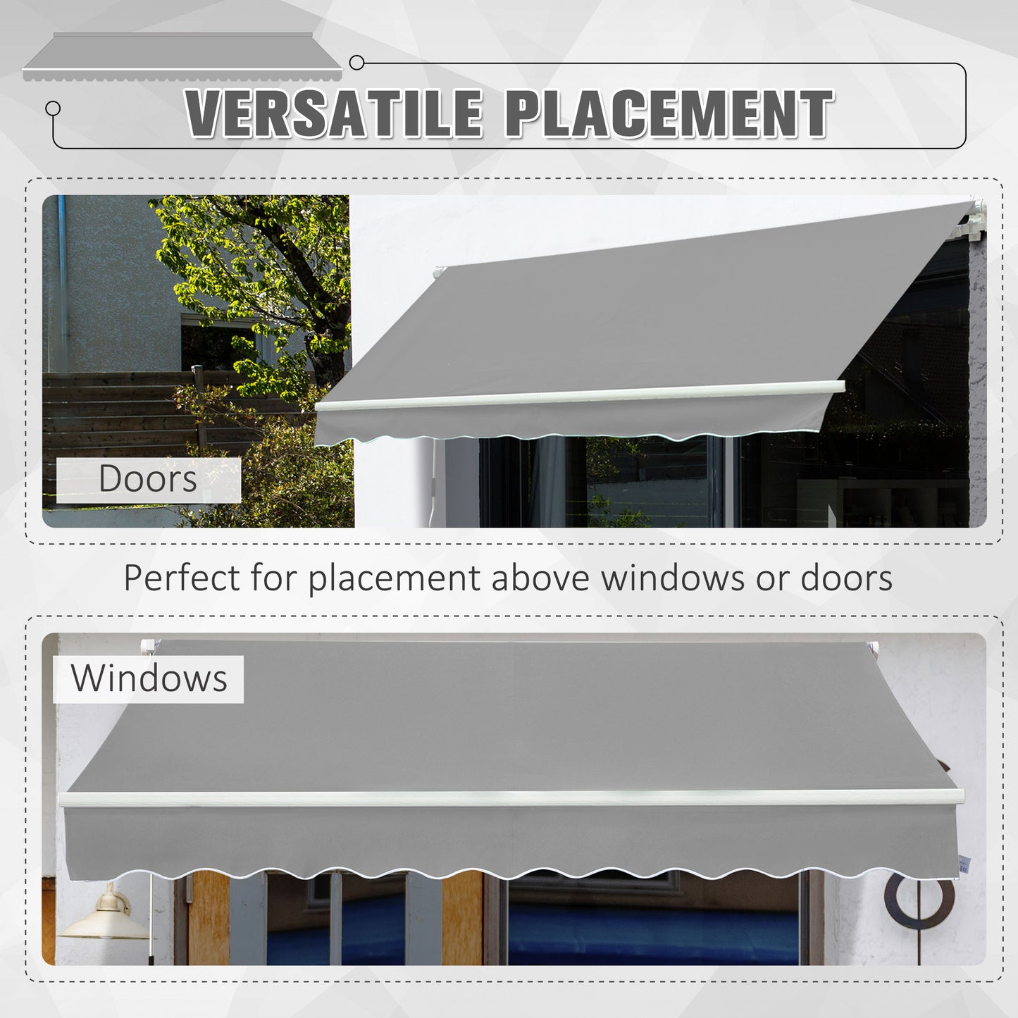 Awning Canopy Manual Retractable Porch Sun Shade Shelter 3 x 2m