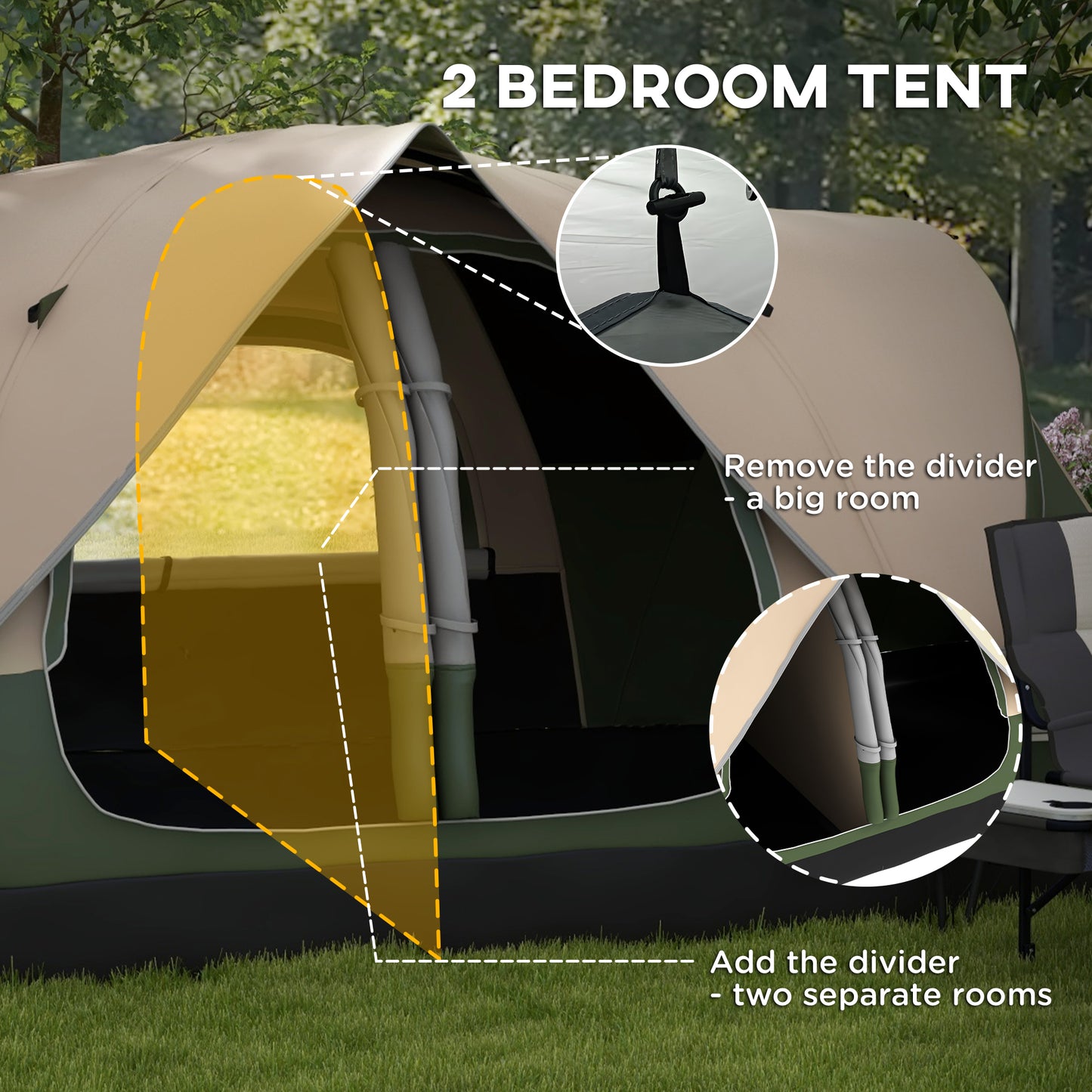 Camping Tent for 6-8 Man with 2000mm Waterproof Rainfly