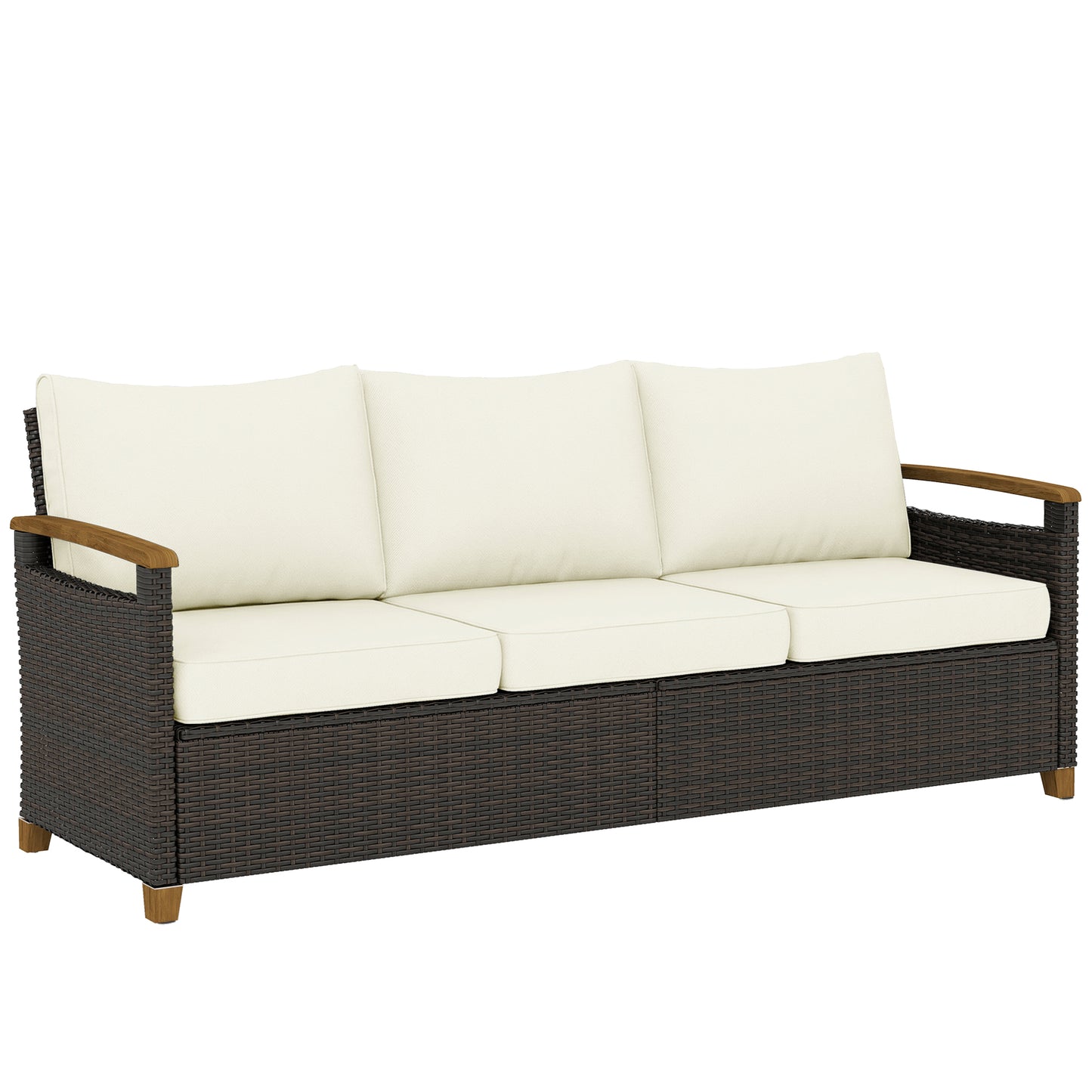 3 Seater Rattan Garden Sofa, PE Wicker Outdoor Sofa Wide Deep Seat
