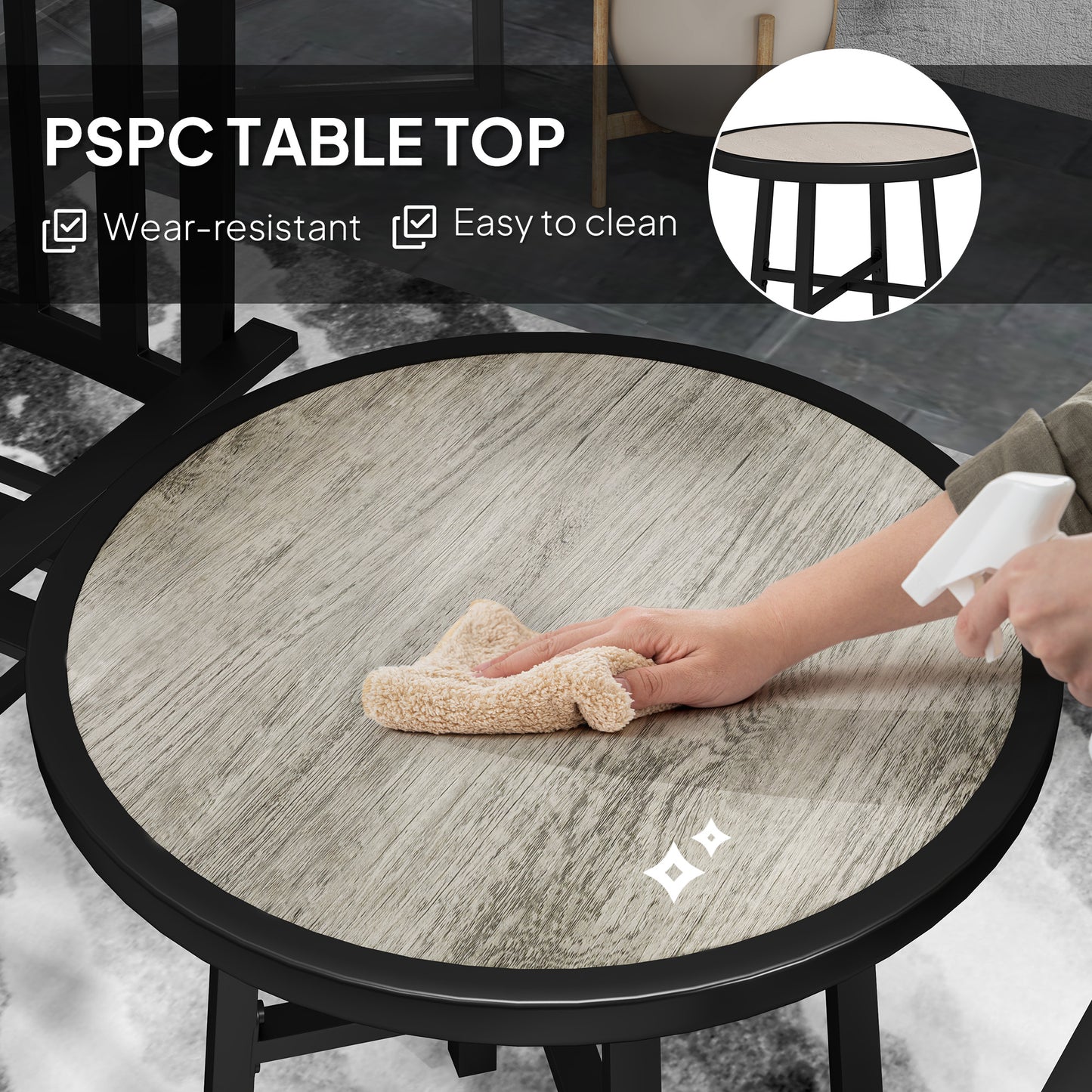 3 Piece Patio Bistro Set with Plastic Top, 2 Stackable Chairs