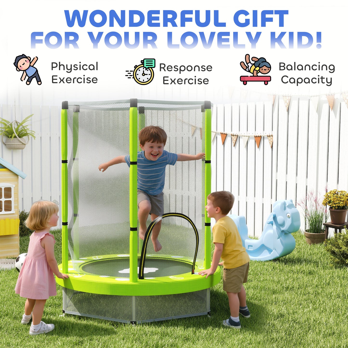 4.6ft Toddler Trampoline w/ Safety Enclosure Net