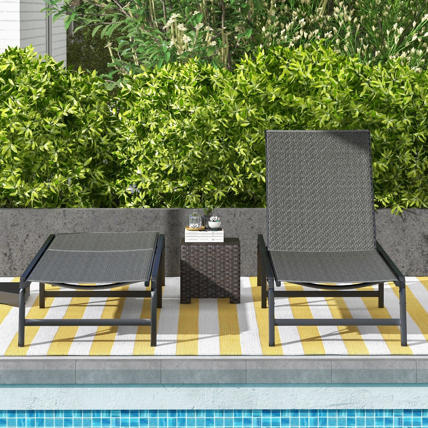Foldable Outdoor PE Rattan Sun Lounger Set of 2