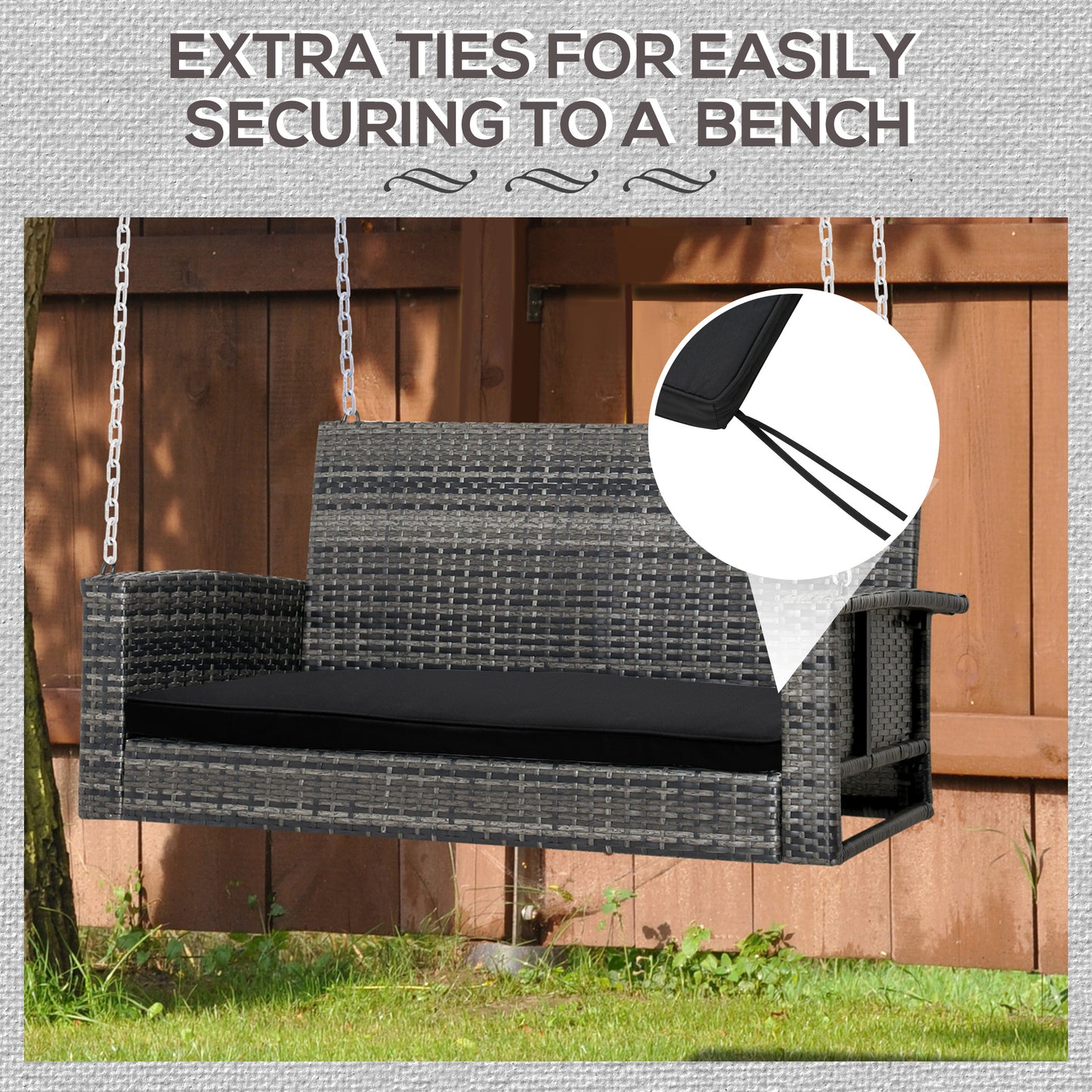 2-Seater Garden Bench Cushion with Ties, Swing Chair Cushion